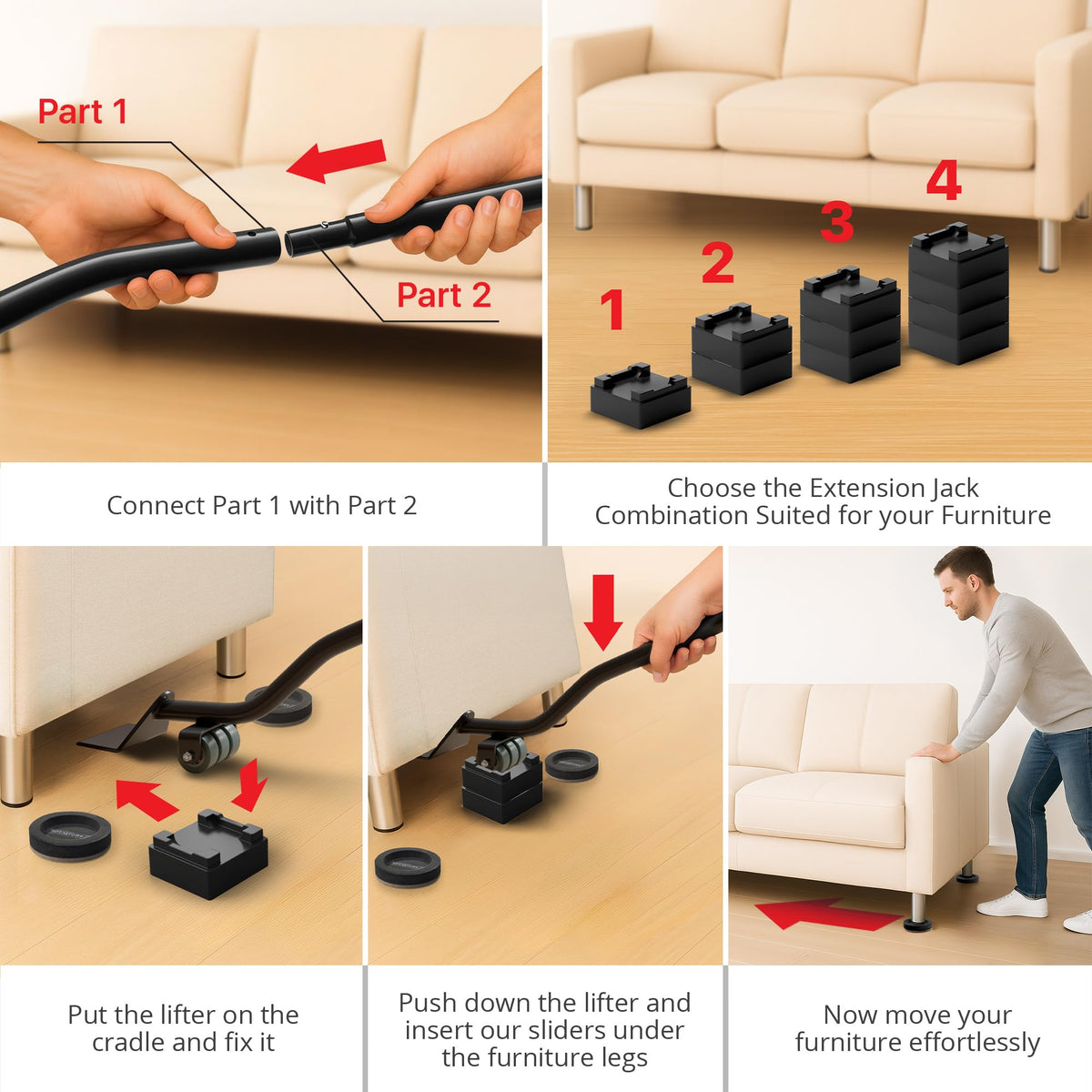 Felt Furniture Sliders for Hard Floors & Furniture Lifter Tool (4 Count)