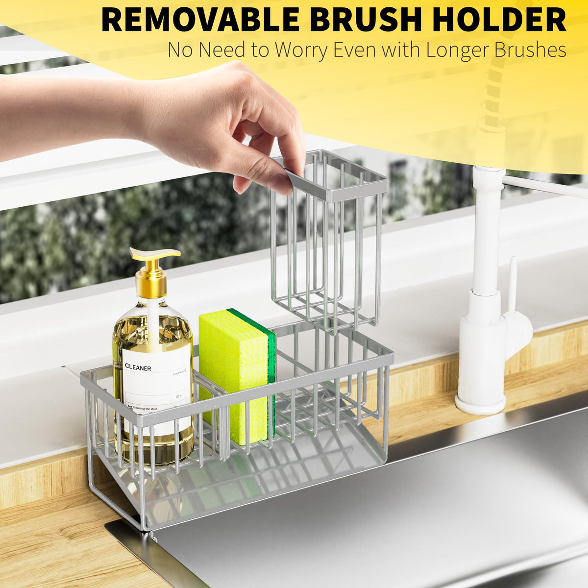 Sink Caddy Organzier with High Brush Holder