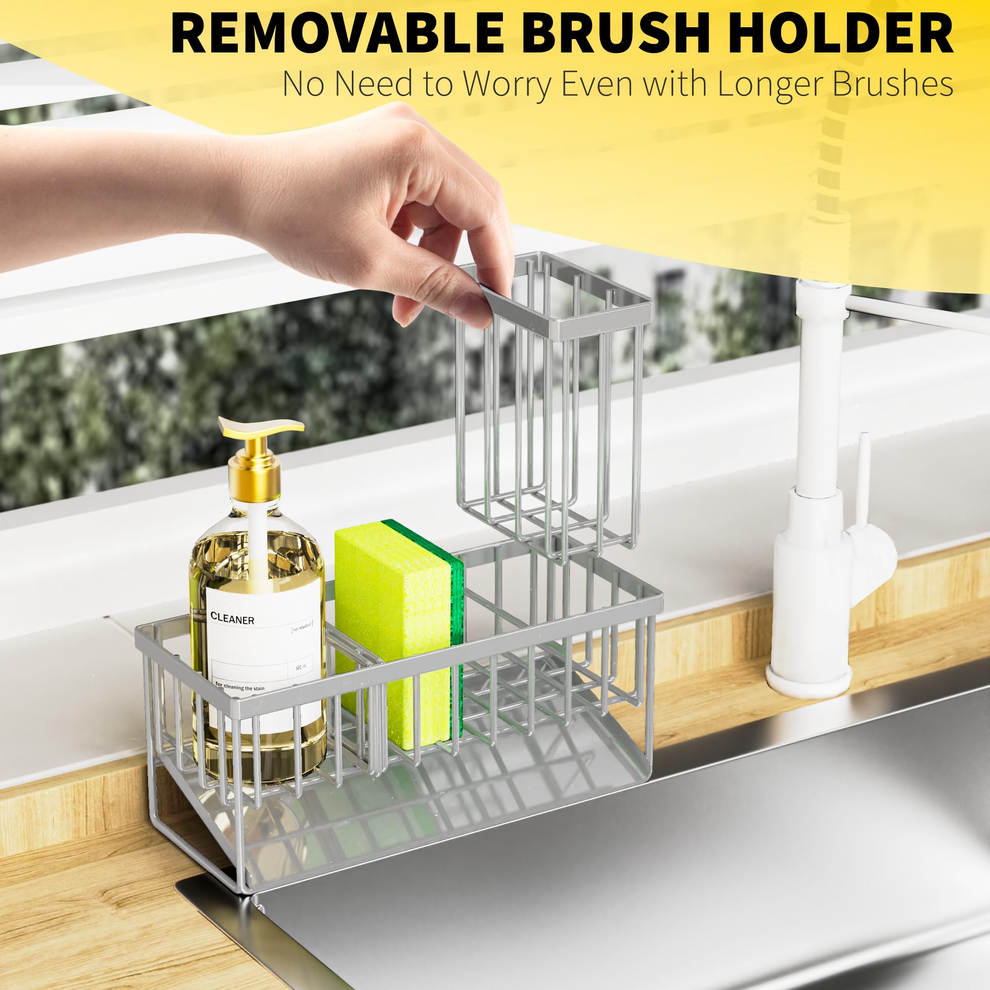 Sink Caddy Organzier with High Brush Holder