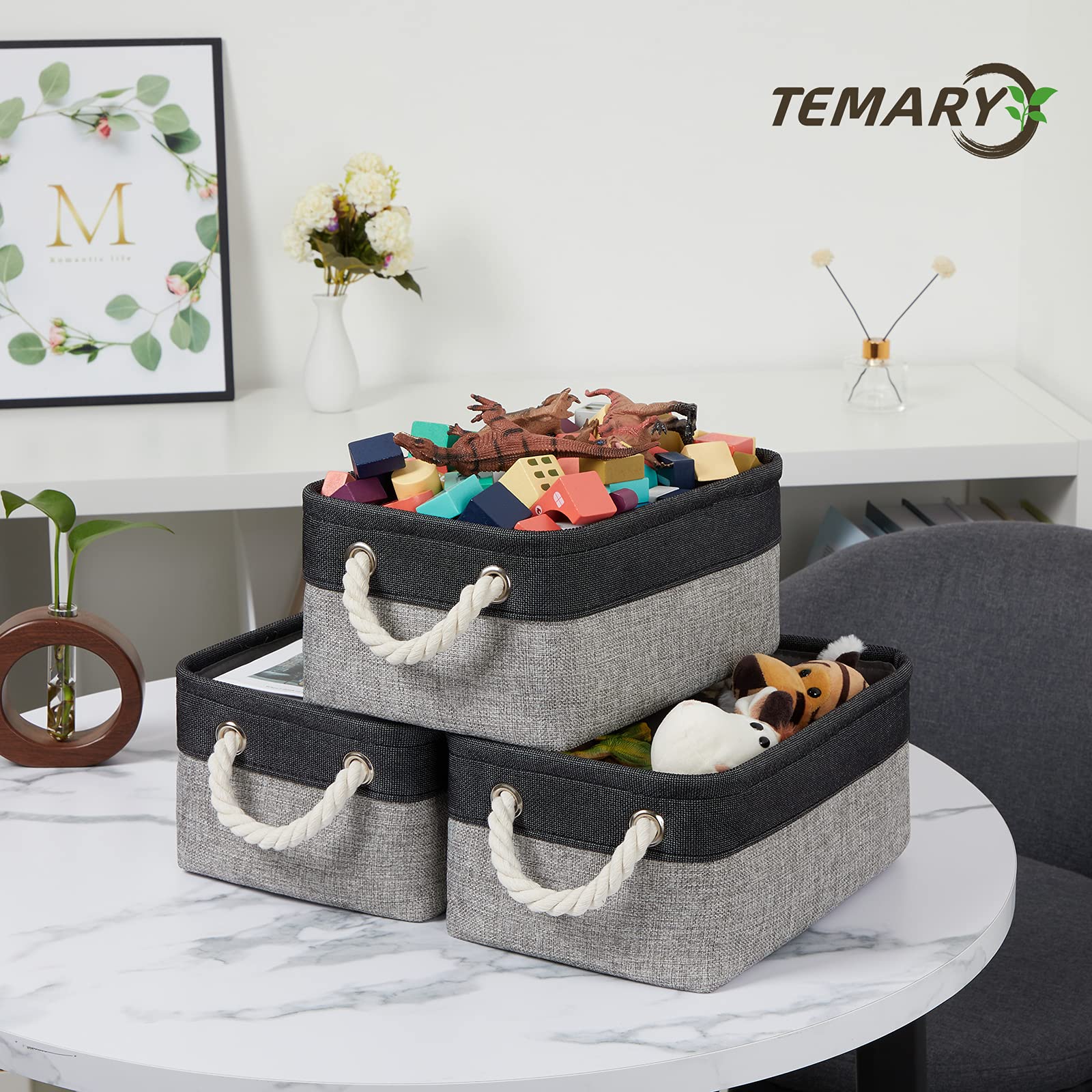 Fabric Storage Baskets 6 Pcs Small Cloth Basket for Shelves Collapsible Decorative Storage Organizer Small Canvas Storage Bins with Handles (6 Count)