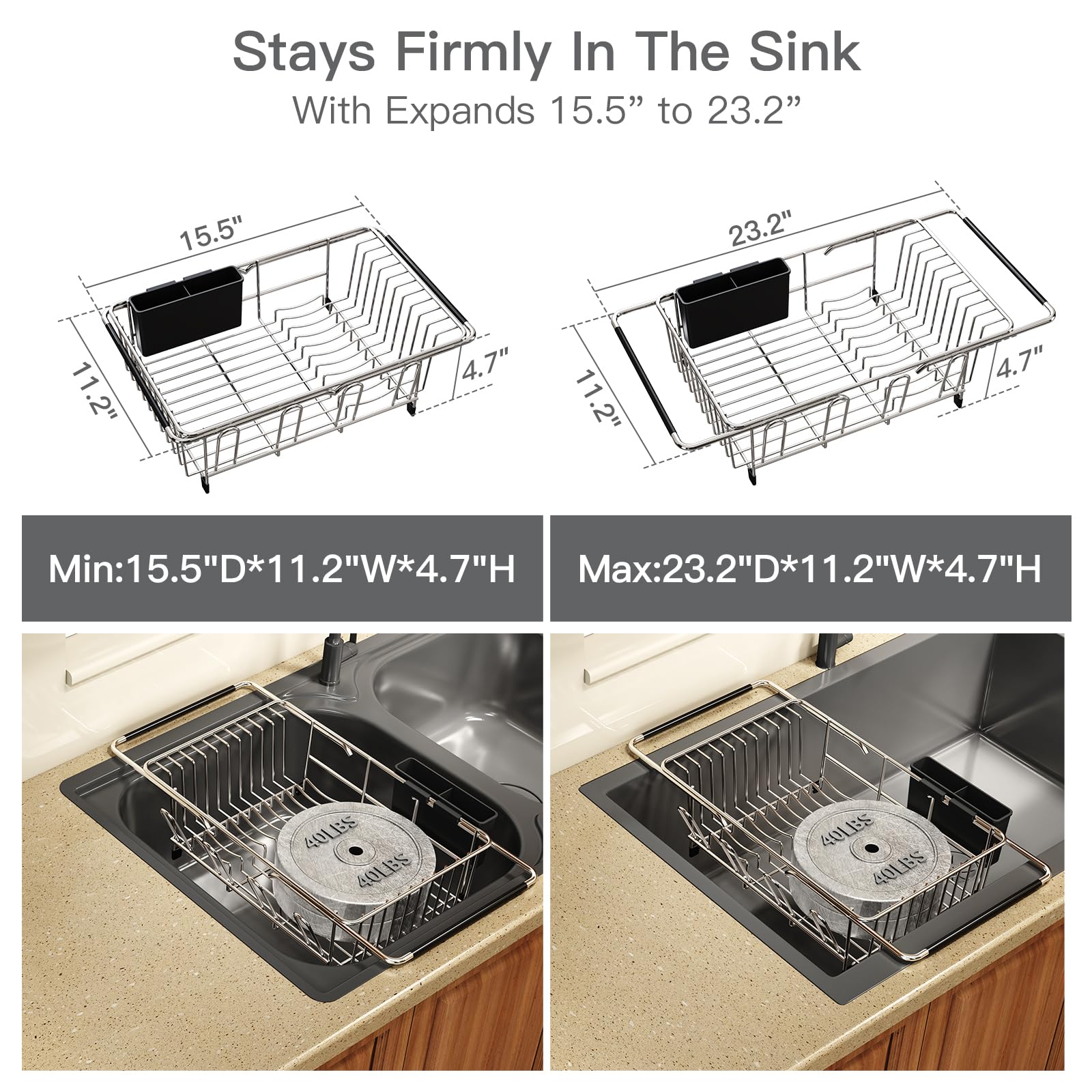 Dish Drying Rack Over The Sink with Utensil Holder