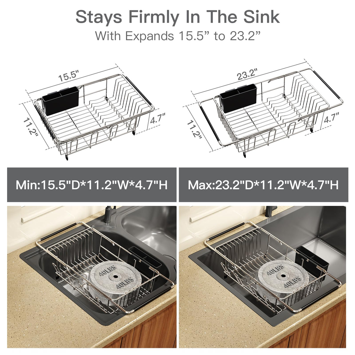 Dish Drying Rack Over The Sink with Adjustable Utensil Holder