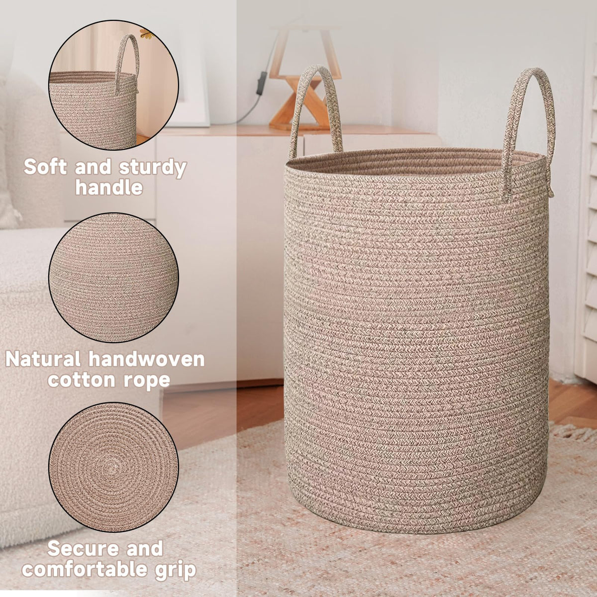 60L Cotton Rope Laundry Basket Hamper
