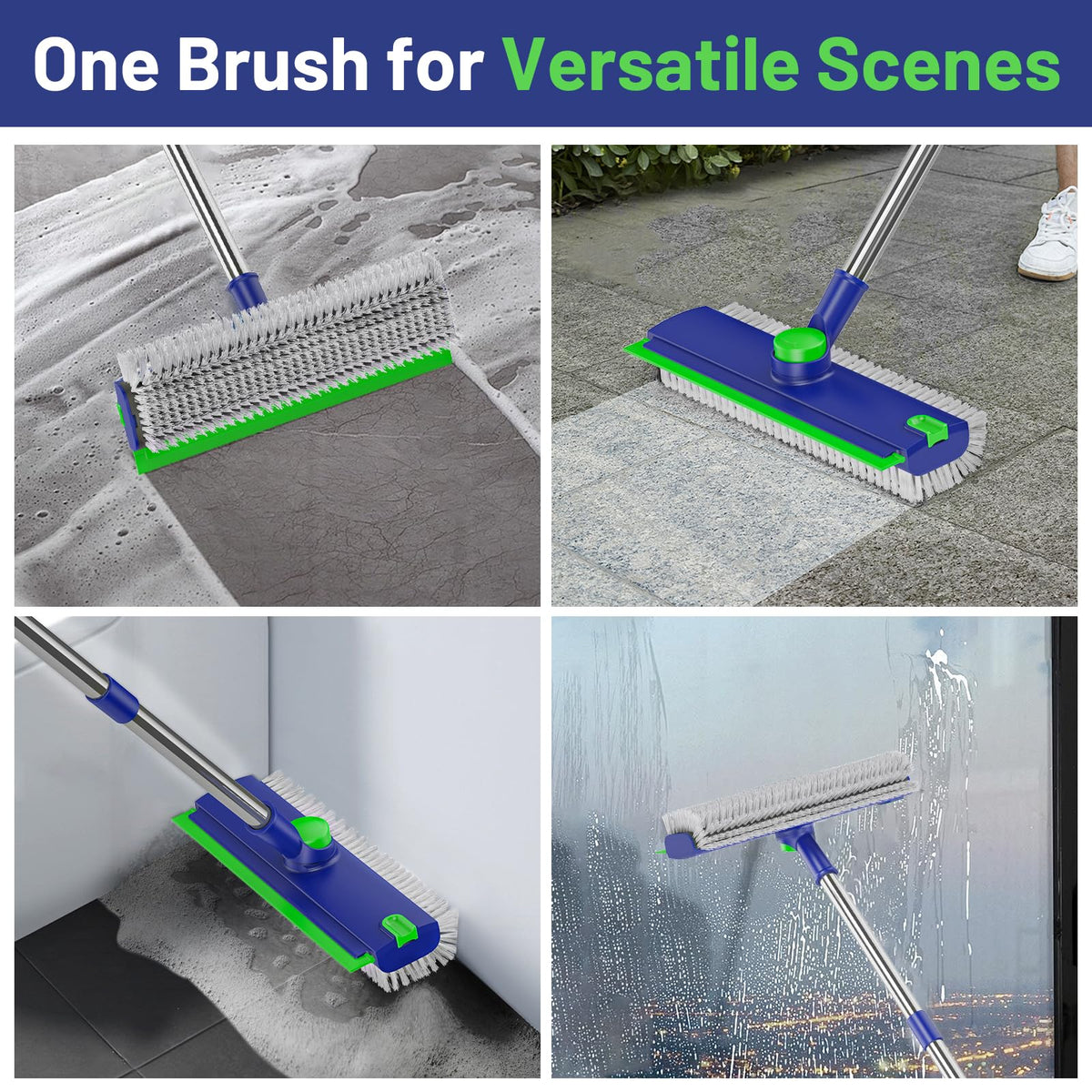 3 in 1 Floor Scrub Brush with Long Handle & Squeegee