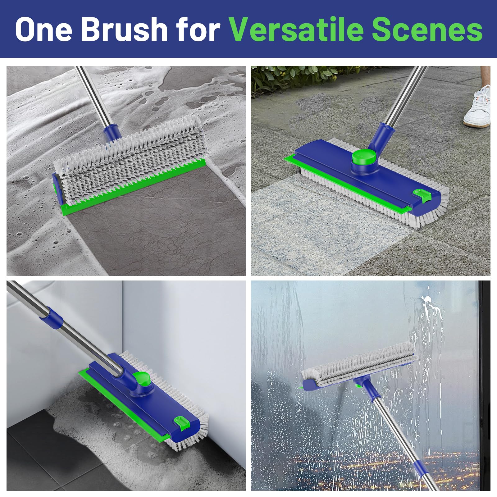 3 in 1 Floor Scrub Brush with Long Handle & Squeegee