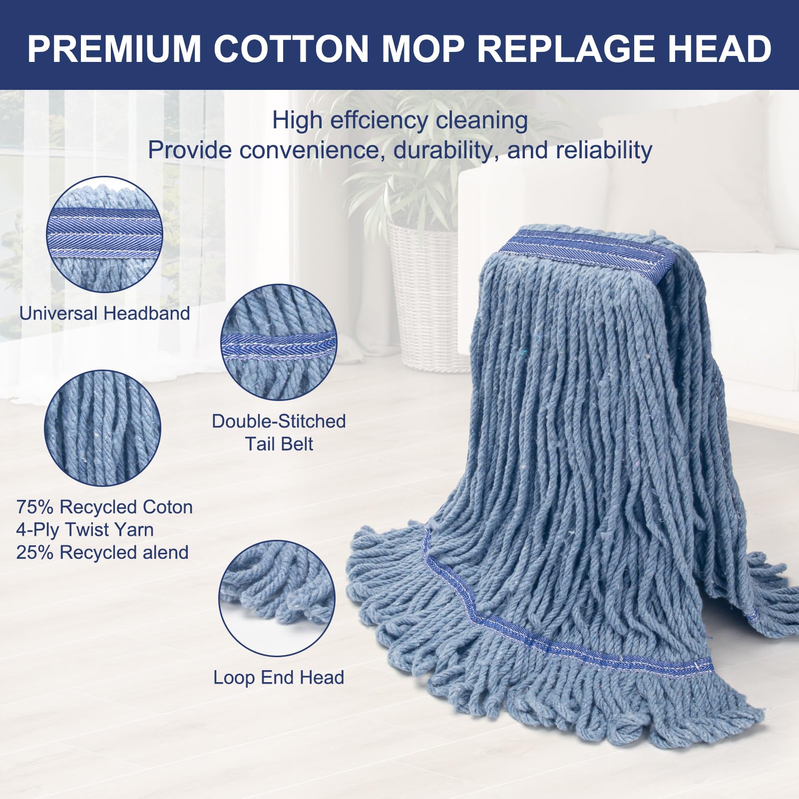 6 Pack Heavy Duty Commercial Mop Head Replacement - ModHome Supplies
