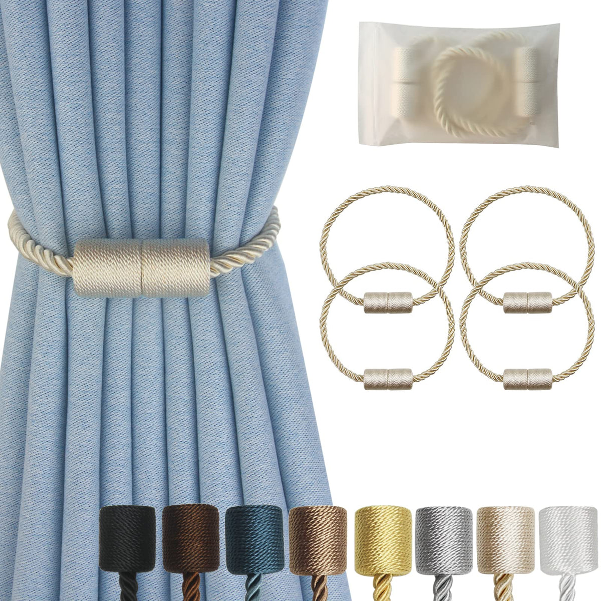 Magnetic Curtain Tiebacks Decorative Holdbacks Rope Tie Back Drapes Hangtty