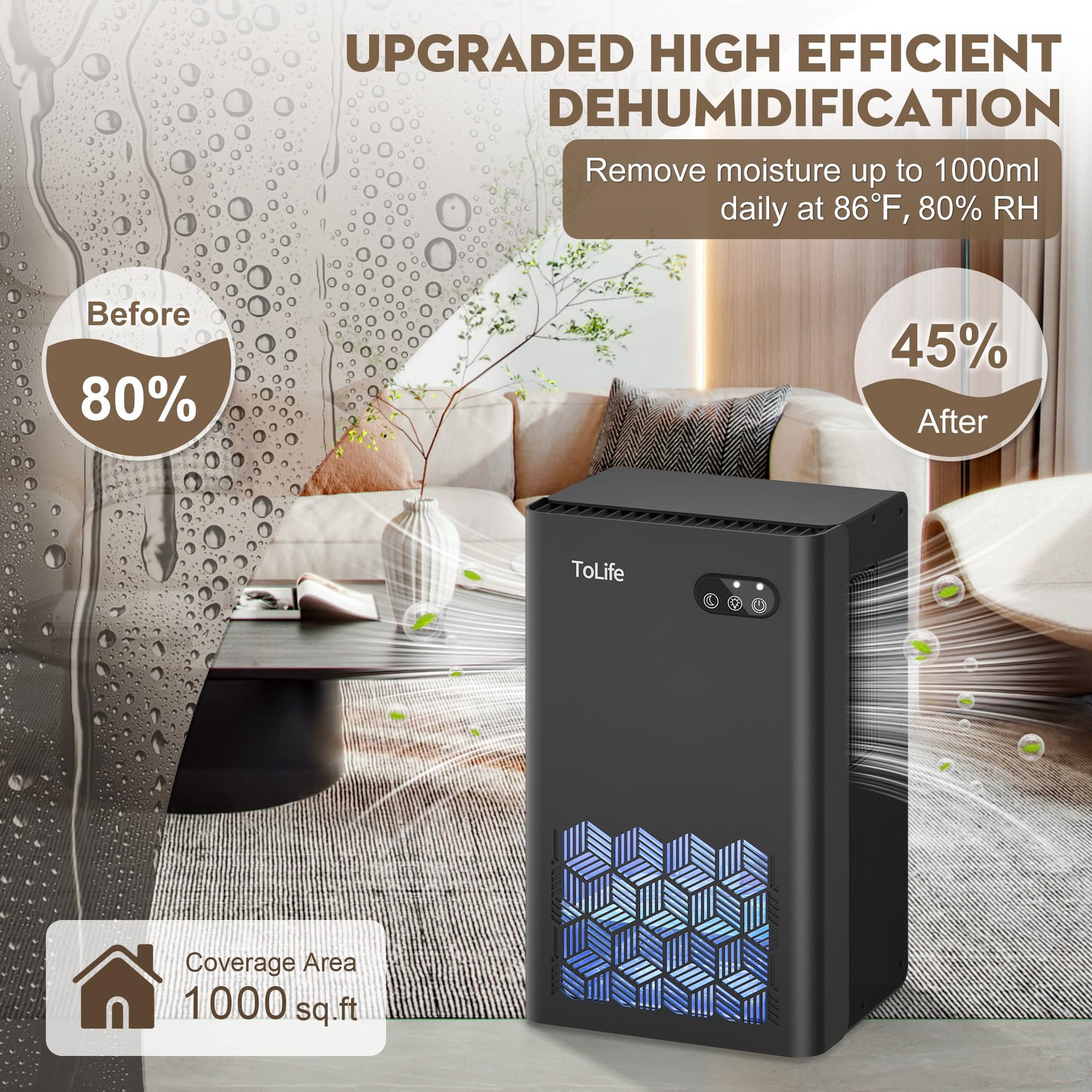 Dehumidifier 1000 Sq Ft 95 oz Tank with Sleep Mode