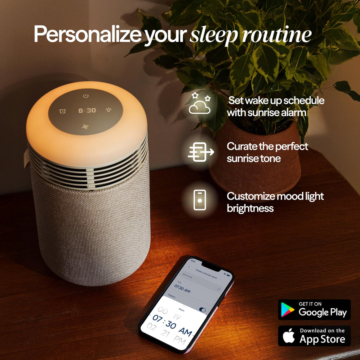 Mini Restful Bedroom Air Purifier with Sunrise Alarm Clock