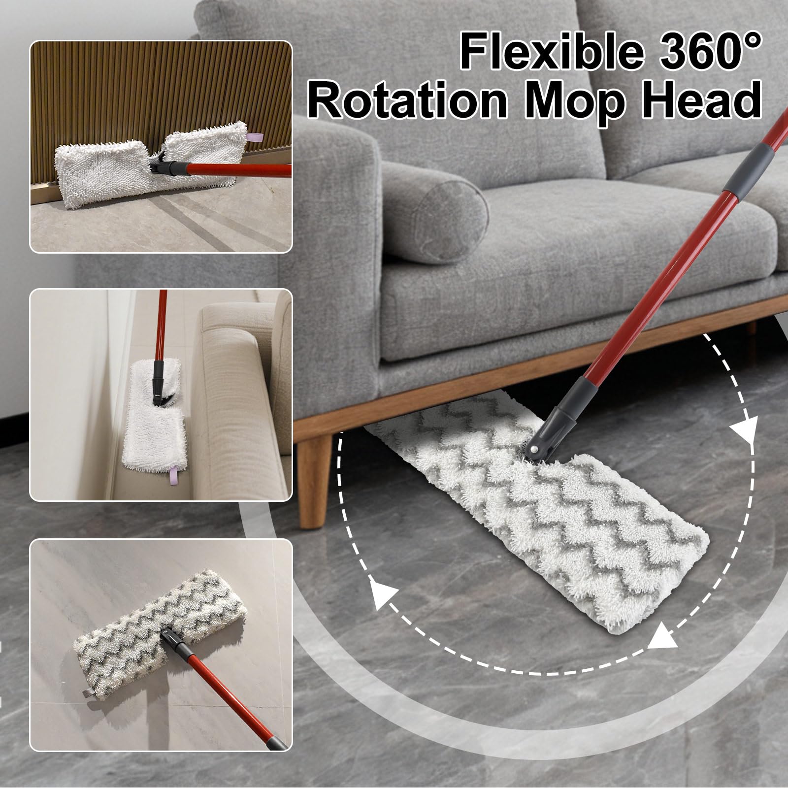Mops for Floor Cleaning with 58" Long Handle and 4 Microfiber Mop Pads - ModHome Supplies