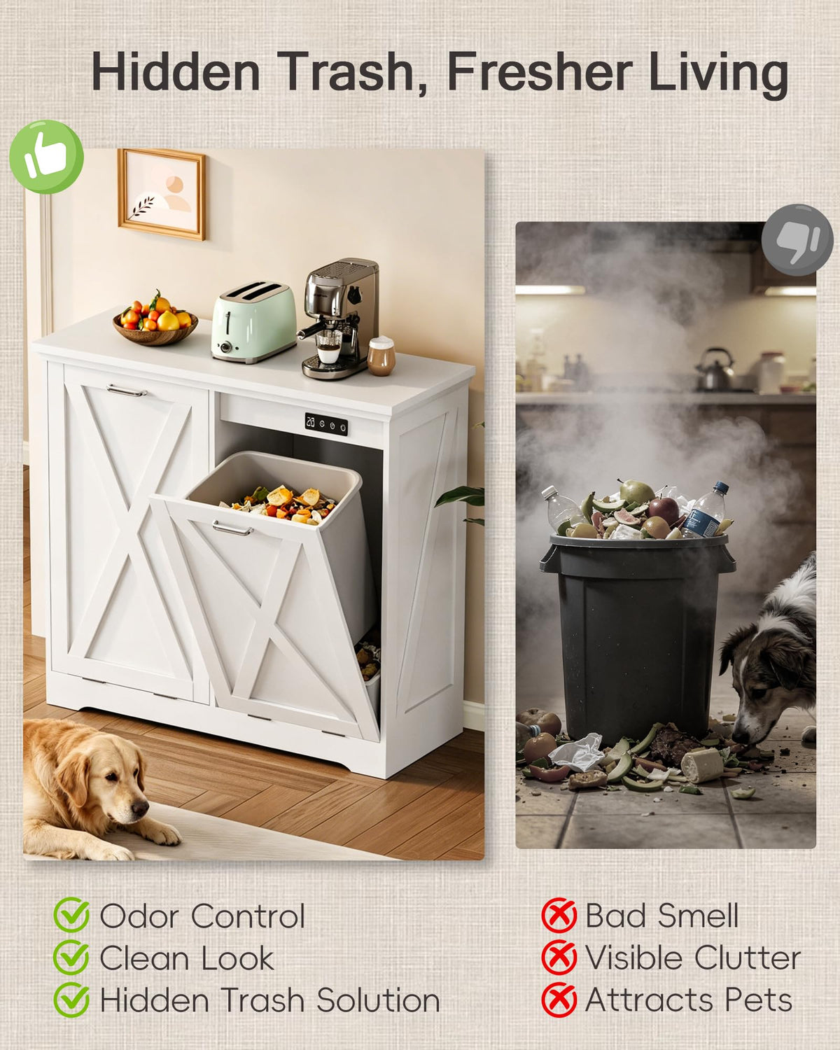 Double Tilt Out Trash Can Cabinet with Deodorising Function
