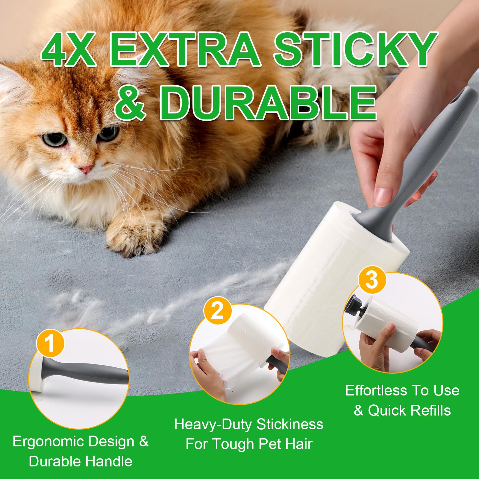 Lint Roller for Pet Hair 500 Sheets Extra Sticky Pet Hair Remover for Clothes Furniture Carpet Cleaner Cars Dogs Travel (500 Count)