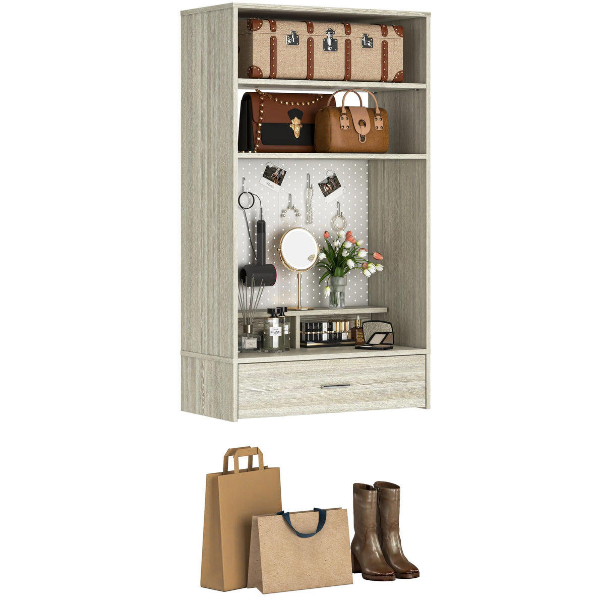24 inch Closet System with Drawers and Magnetic Pegboard
