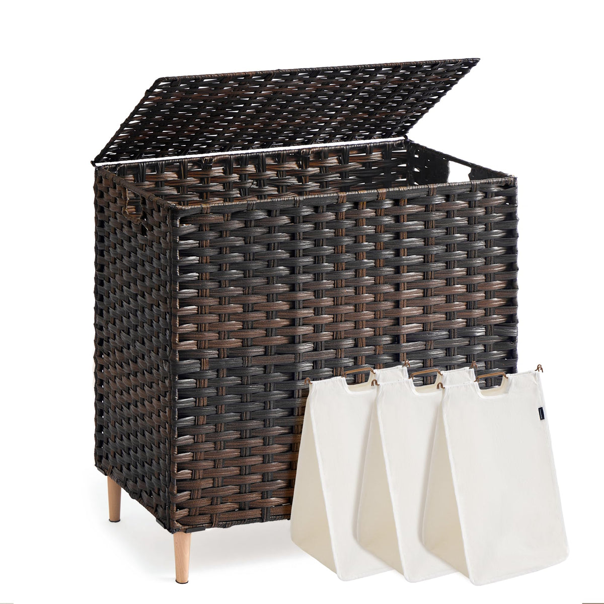 3 Section Laundry Hamper with Lid