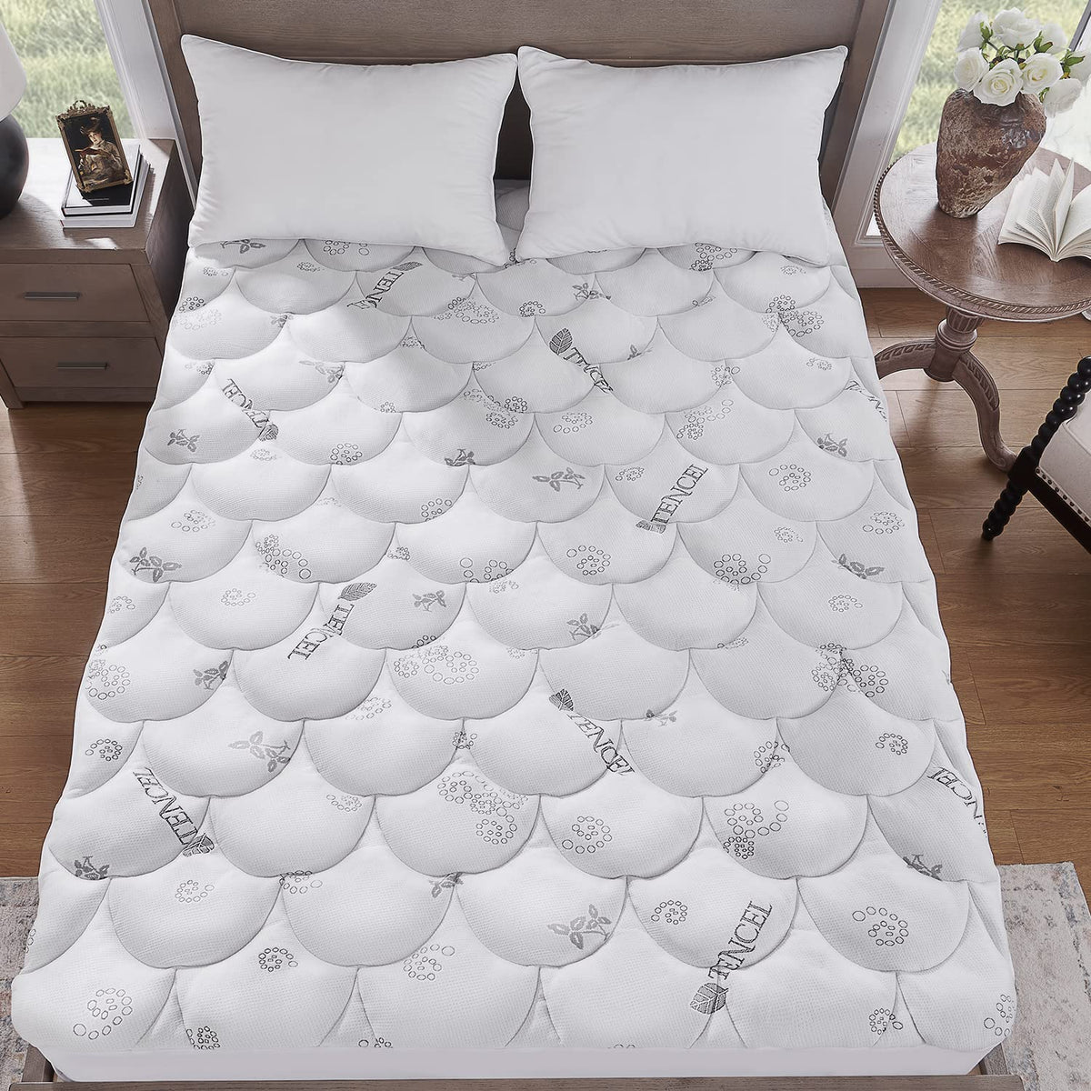 Padded Topper Twin Size 40% Tencel Blend Rayon from Bamboo and Cotton Filled Mattress Cover