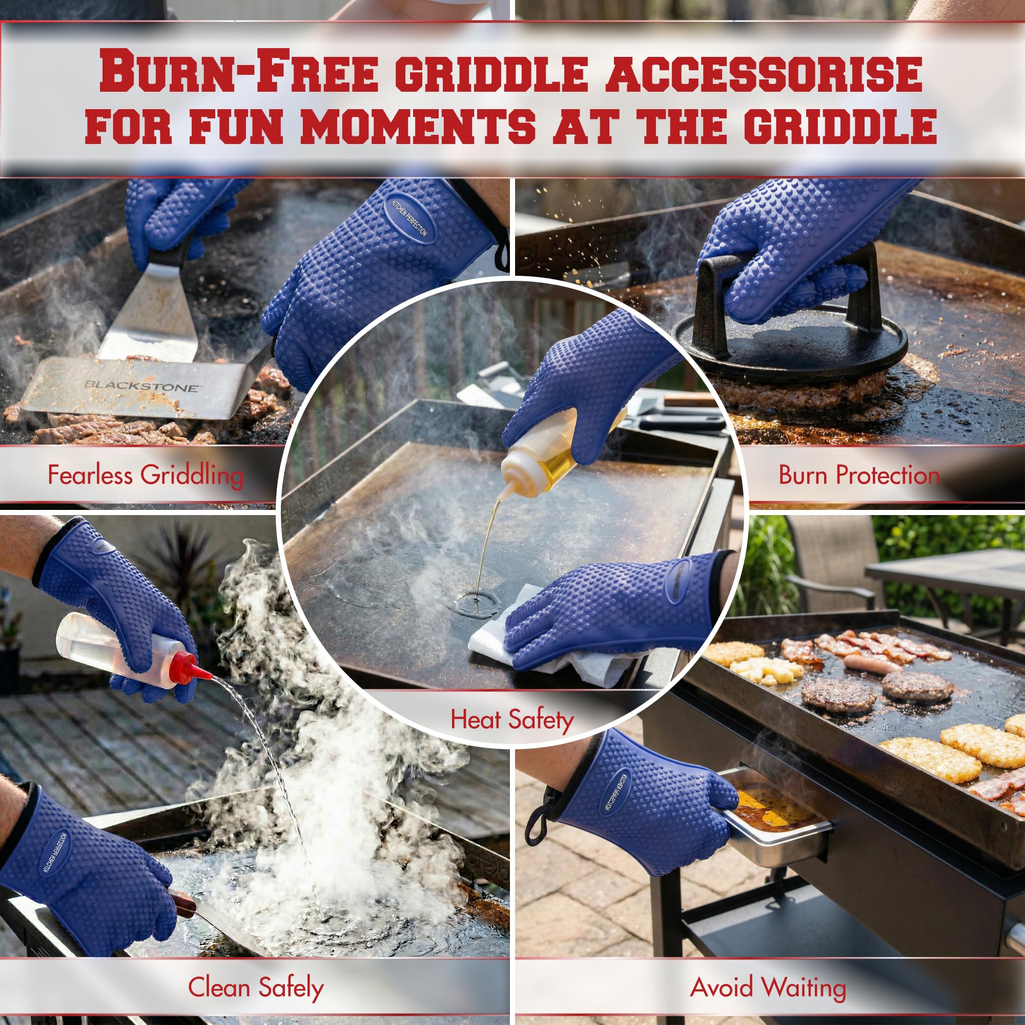Silicone Griddle Grill Gloves Heat Resistant Oven Mitts