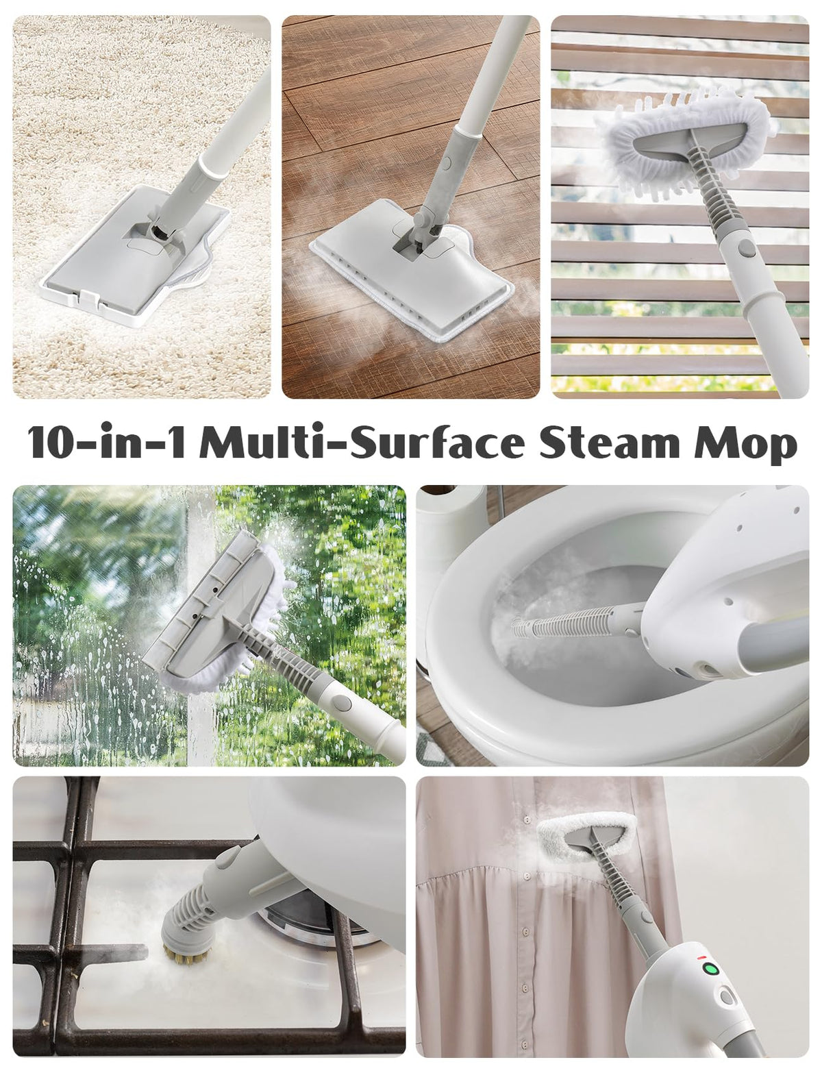 10-in-1 Steam Mop, Detachable Handheld Steam Cleaner, Multi & Up Steamer for Cleaning with 350ml Tank,10s Heat-Up, 23Ft Cord, 248°F 1200W Powerful Floor Steam Mop for Hardwood Floors, Grout, Carpet