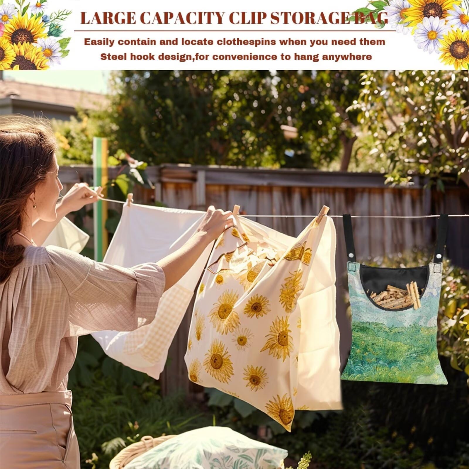 Green Wheat Field Print Windproof Clothespin Holder Bag for Outdoor Use