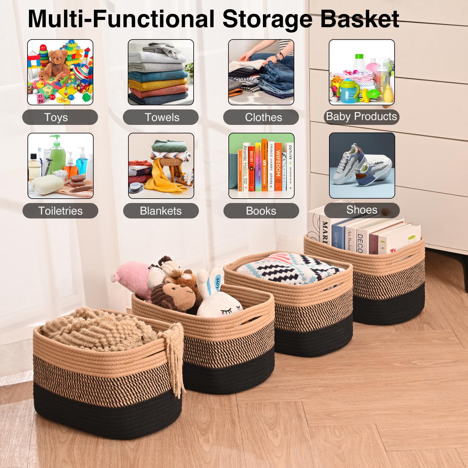 Storage Baskets for Shelves Organizing (4 Count)