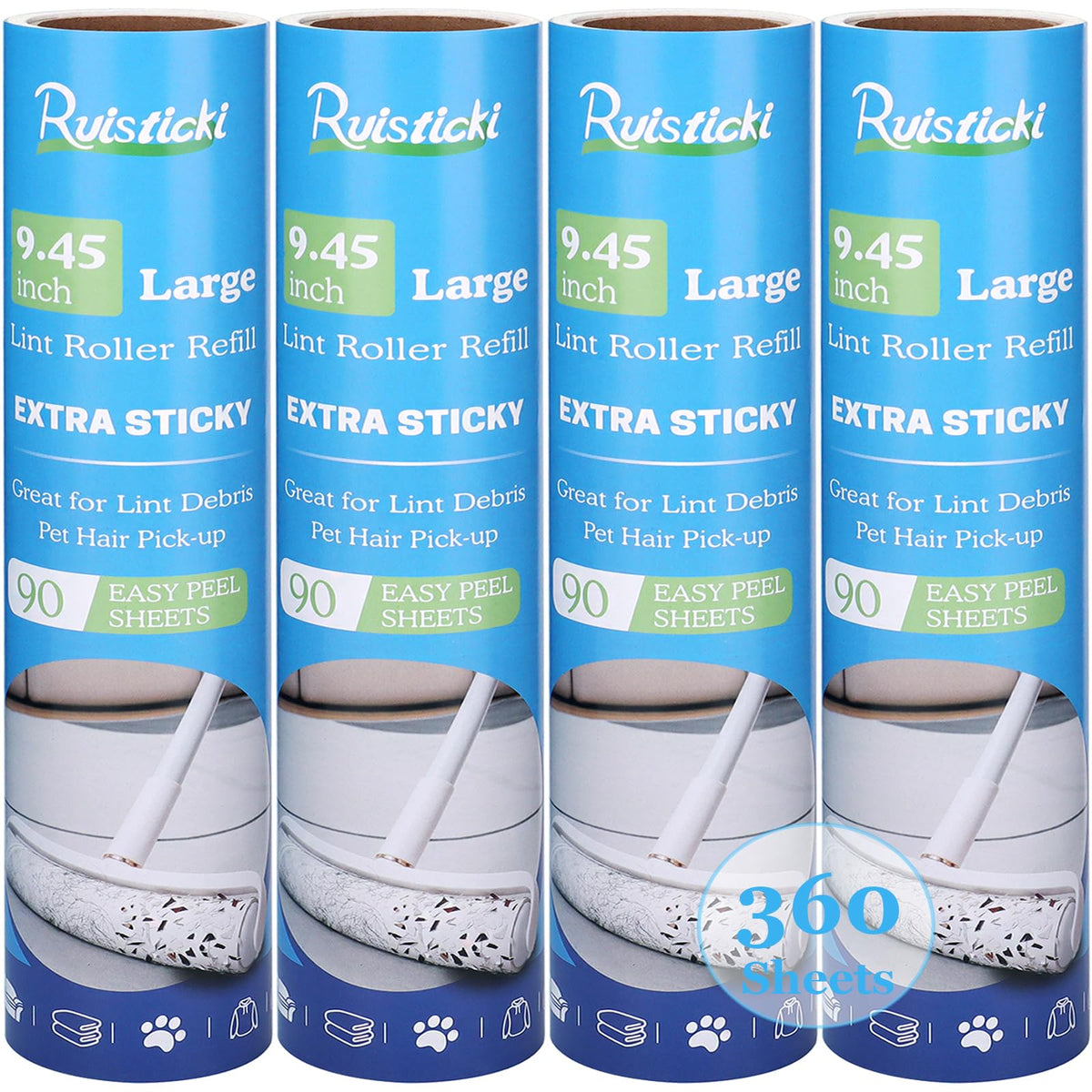9.45 inch Lint Roller Refills for Large Long Handle Lint Rollers for Carpet 9.45'' Extra Sticky Floor Lint Roller 4 Pack of Refills Only