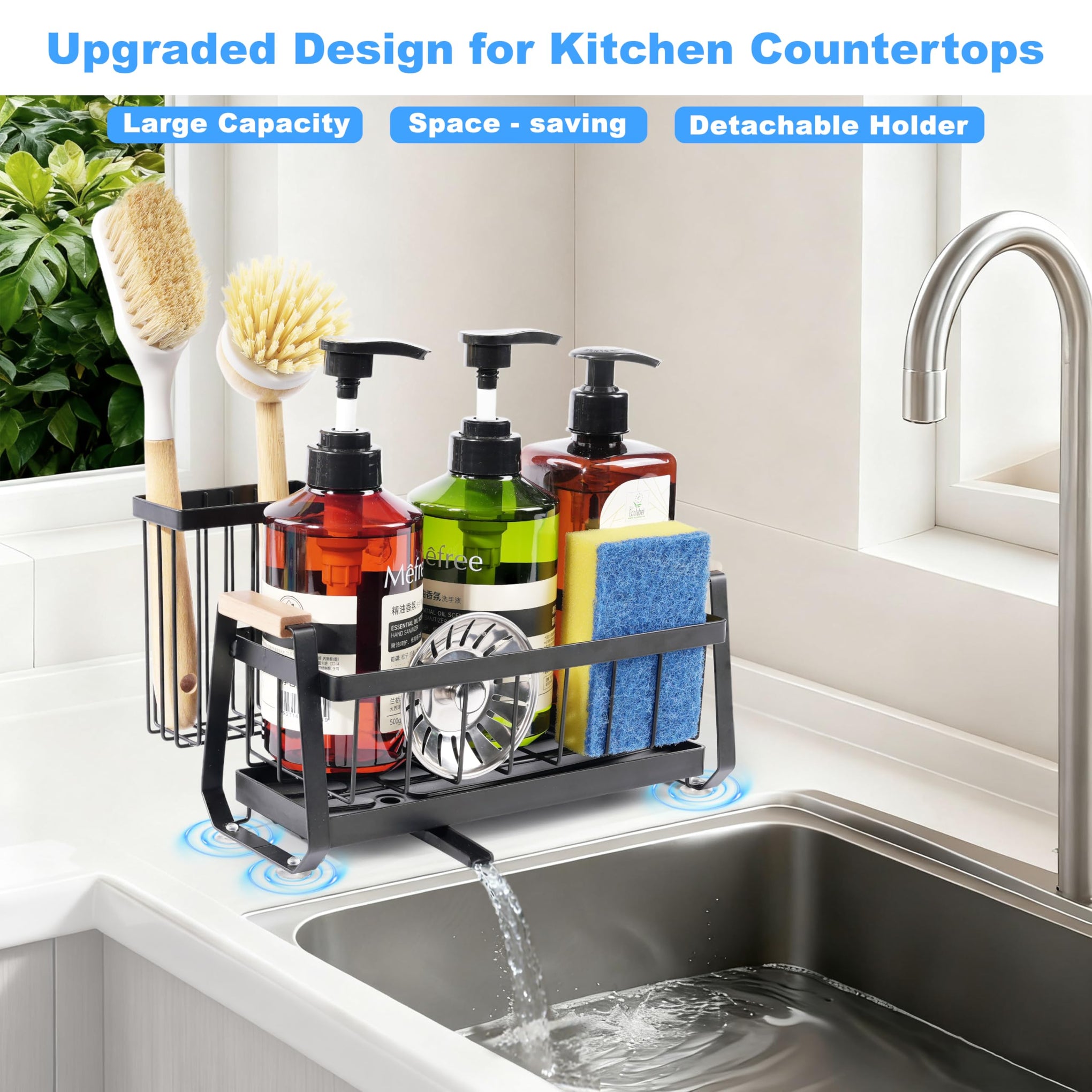 Sponge Holder for Kitchen Sink Caddy Organizer with Brush Holder