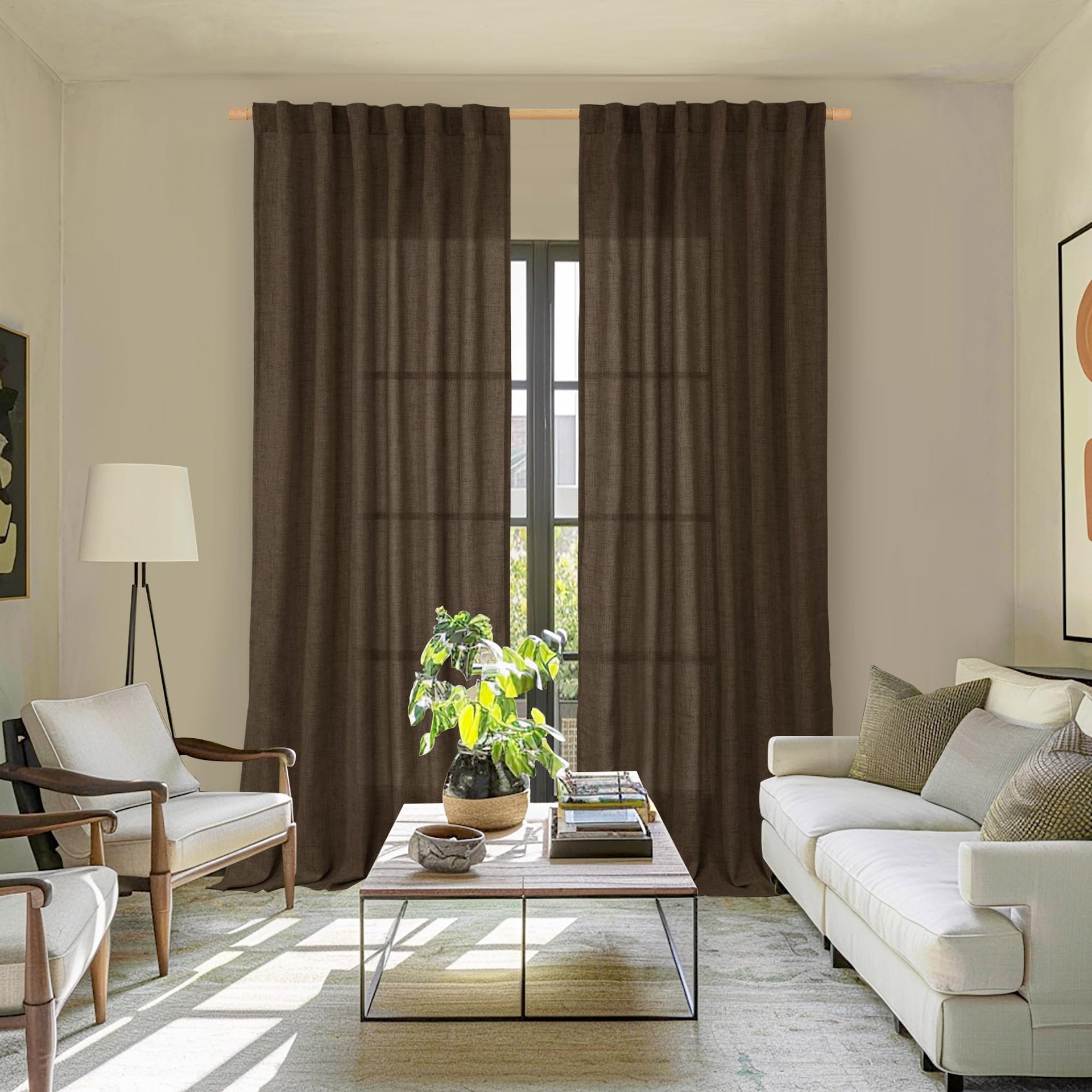 Brown Linen Curtains 80 Inch Length for Living Room (2 Count)