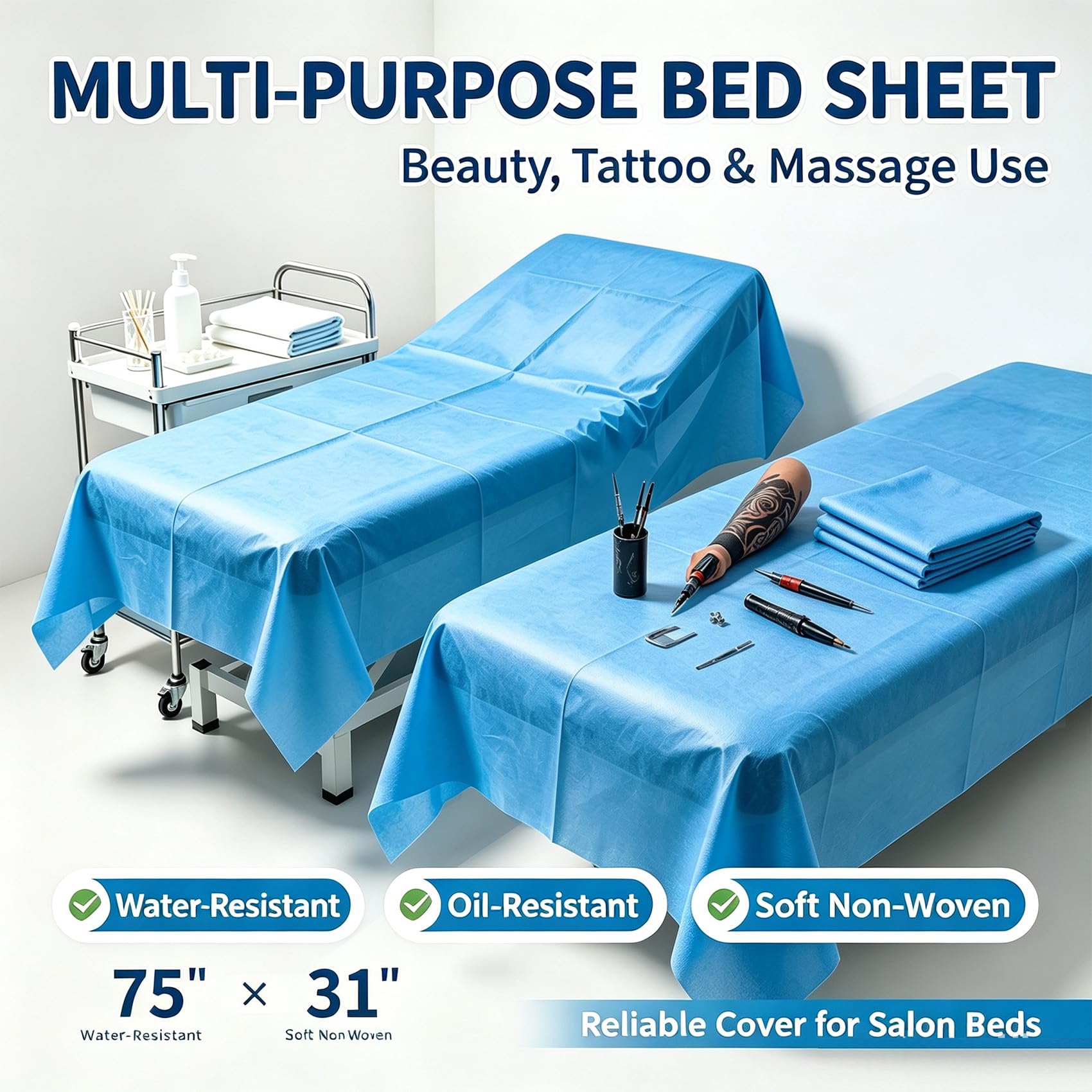 100Pcs Disposable Bed Sheet Massage Table Cover 75x31 for Spa Waxing Tattoo (100 Count)