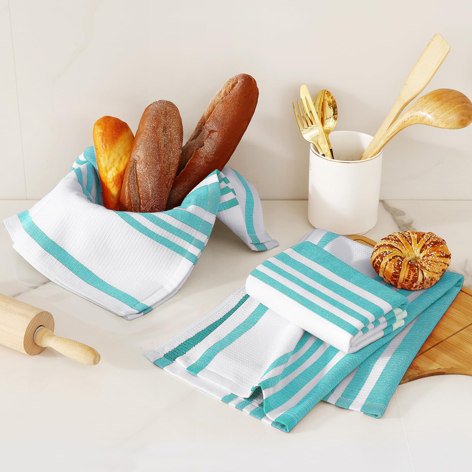 Premium Cotton Stripe Kitchen Towels 3 Pack (3 Count)