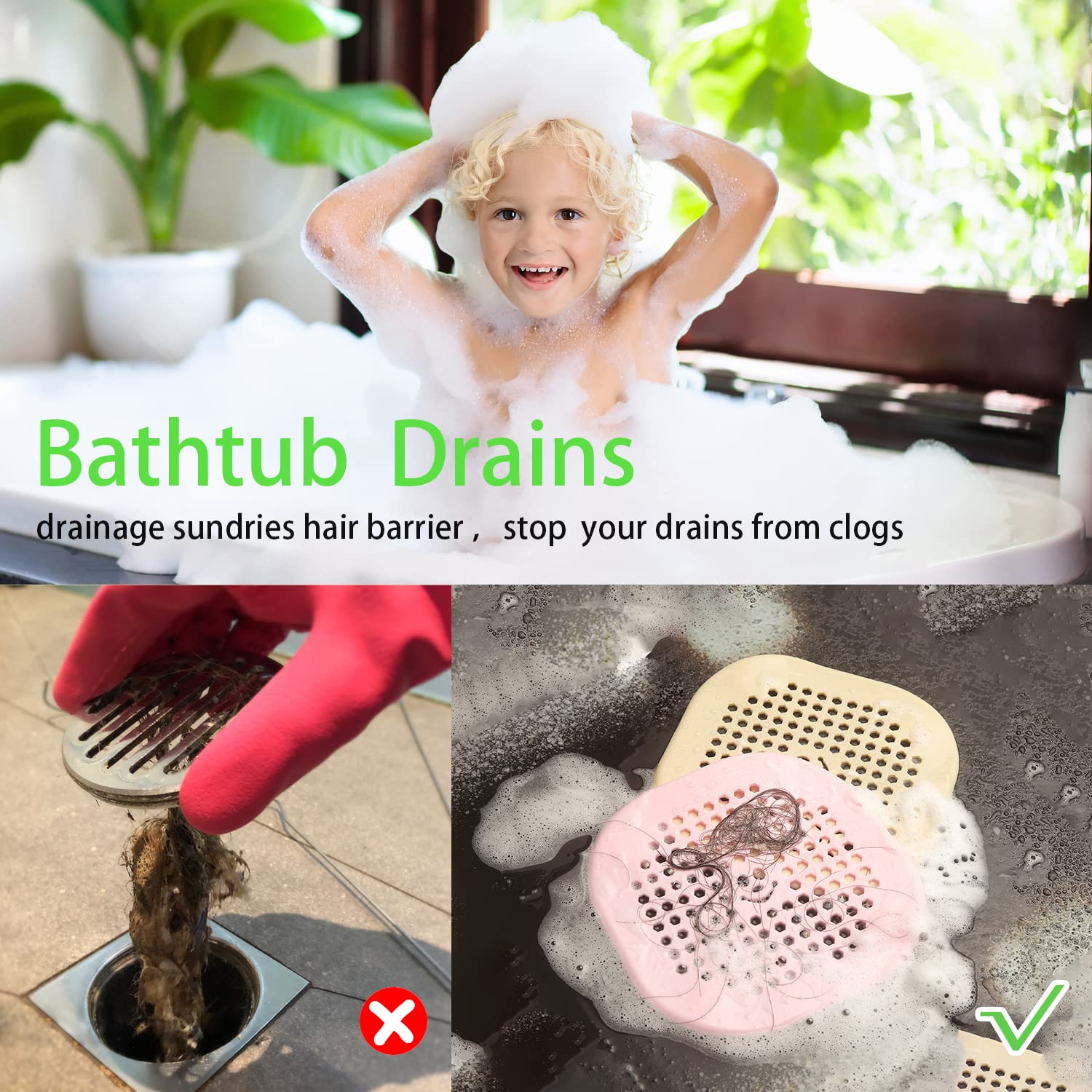 2 Pack Drain Hair Catcher Silicone Drain Protector Bathroom Accessories Hair Stopper Drain Cover for Shower Kitchen Bathroom Tub Pink (2 Count)