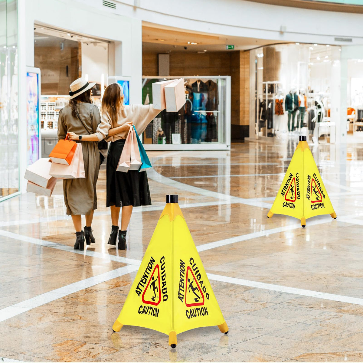 8 Pcs Pop up Wet Floor Sign with Storage Tube 20 Inch Wet Safety Signs Commercial Caution Safety Cone Pop up Caution Sign for Commercial Stores Grocery Restaurant Restroom Office Use (8 Count)