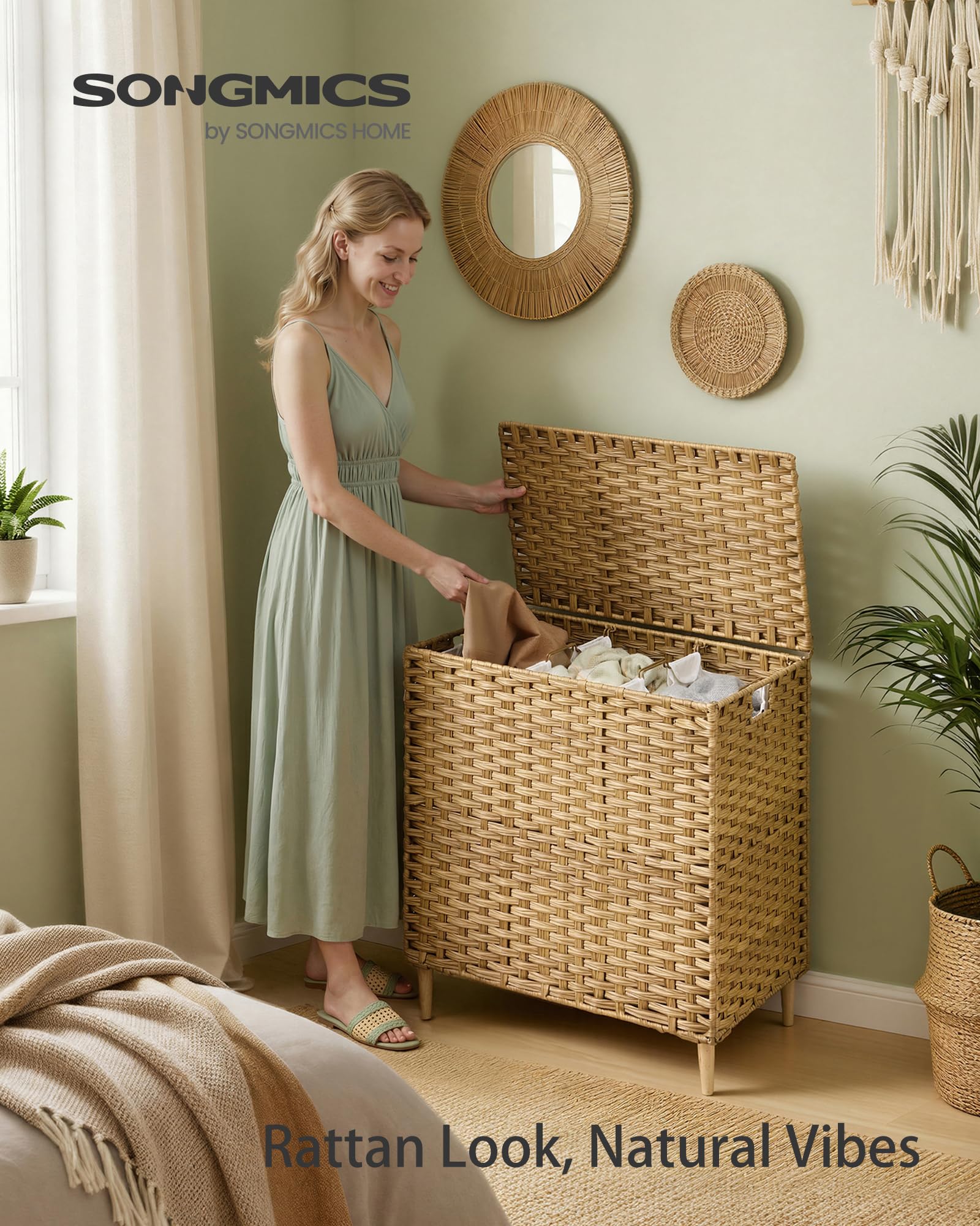 3 Section Laundry Hamper with Lid