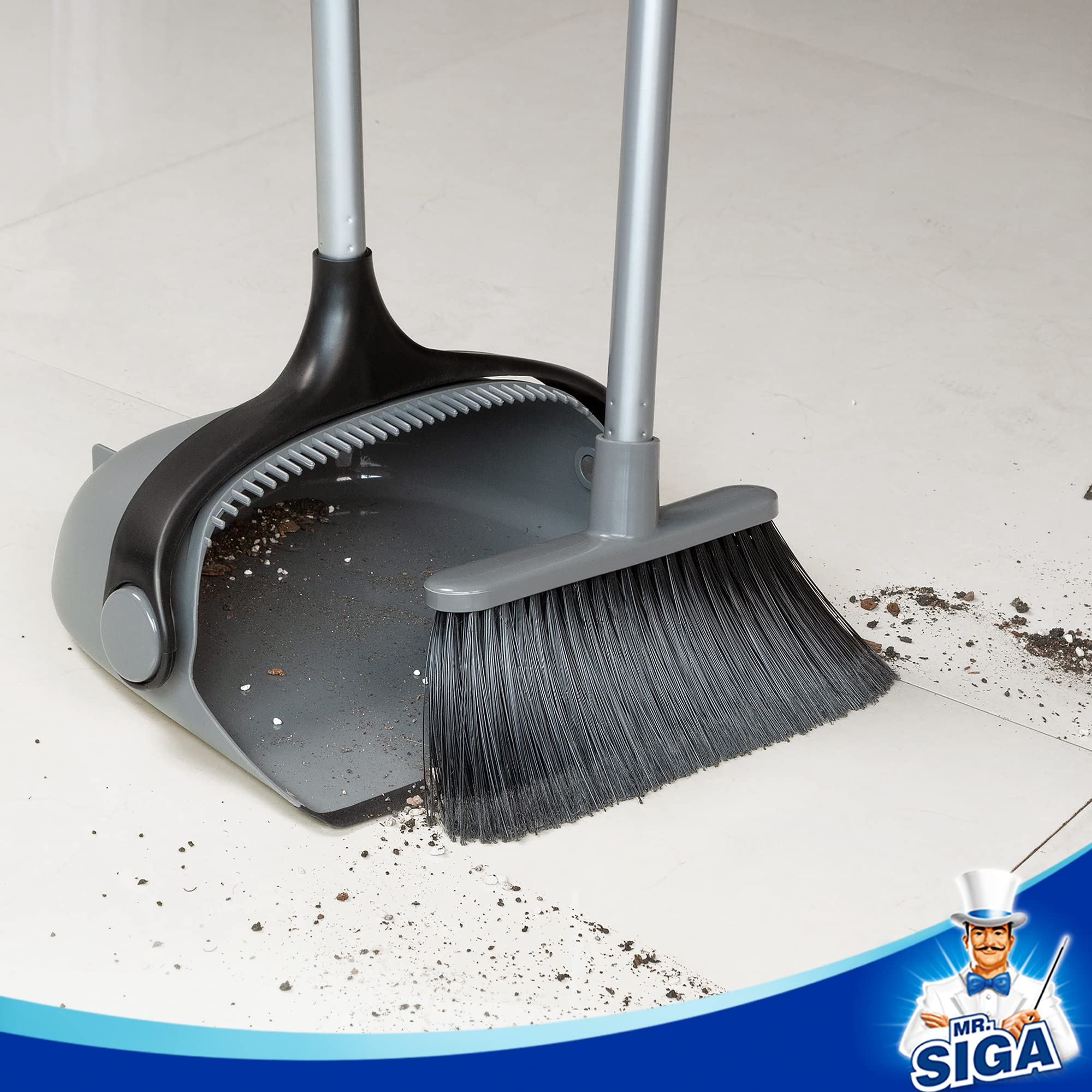 Broom and Dustpan Set with Adjustable Long Handle