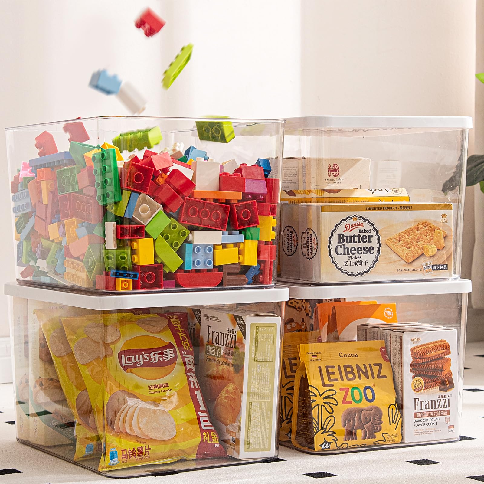 Clear plastic storage bins with LIDS (4 Count)