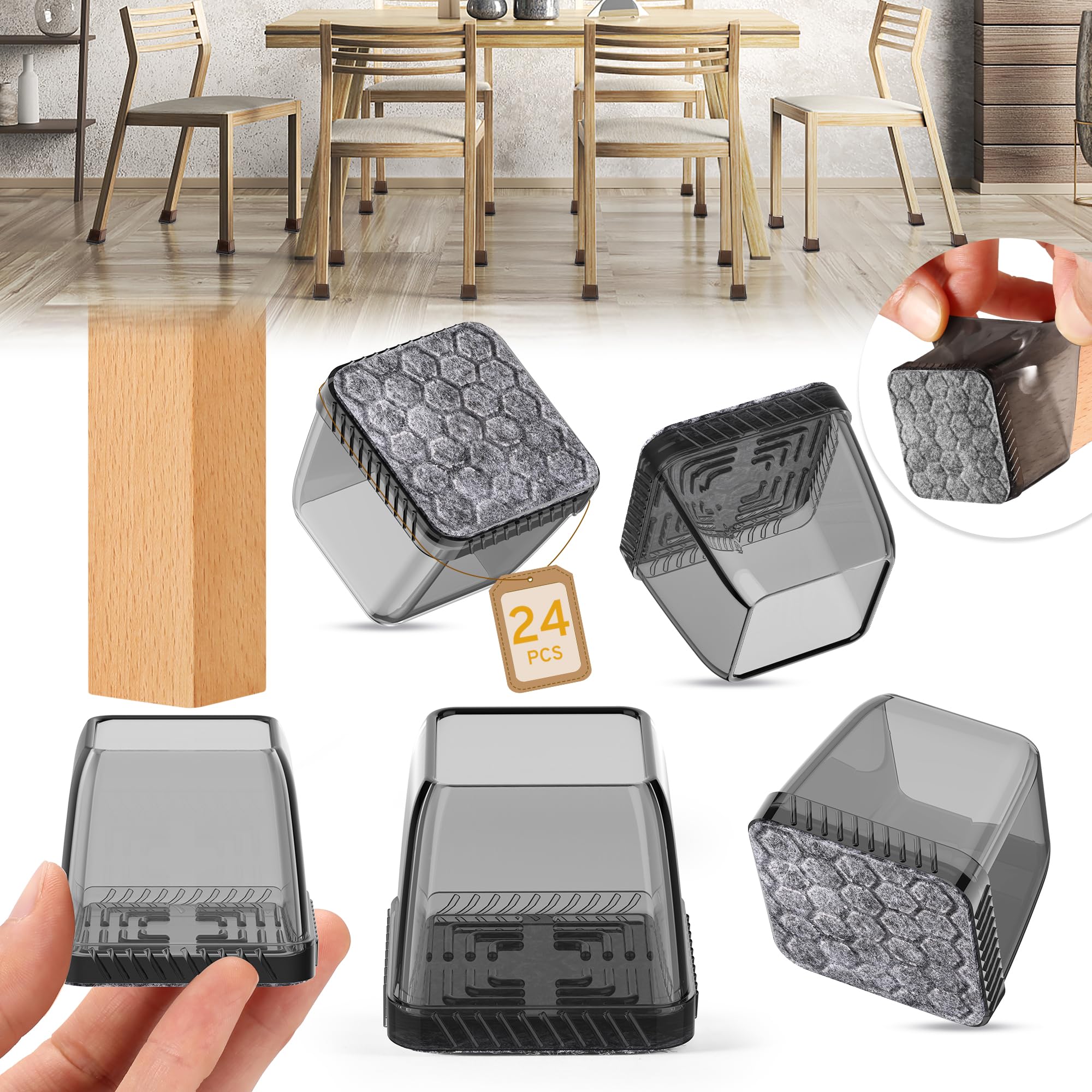 24PCS Square Chair Leg Floor Protectors (24 Count)