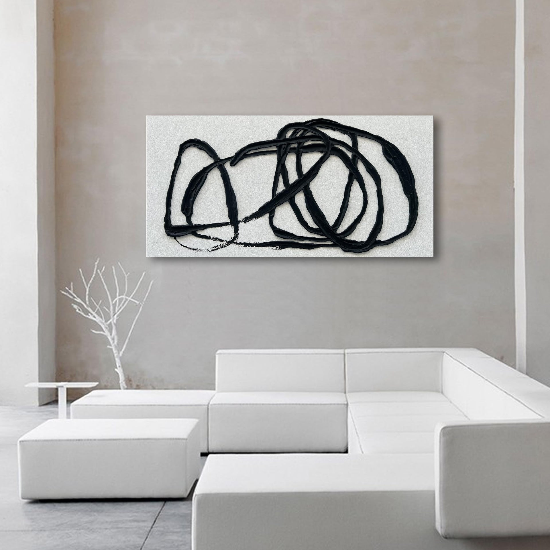 Art Hand Painted 30x60 inch Contemporary Minimalist Art Painting Black and White Texture Abstract Oil Painting Home Wall Decorative Art