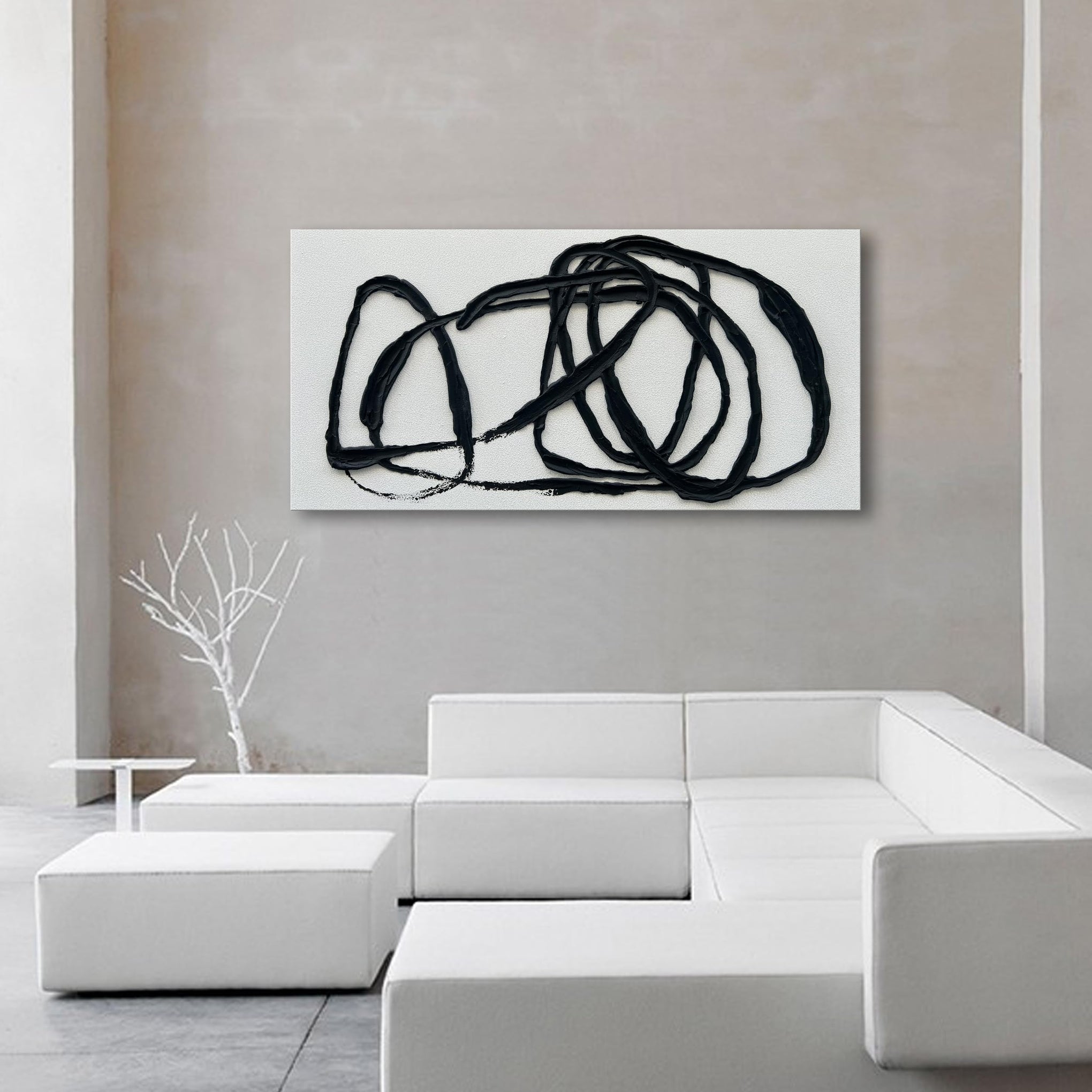 Art Hand Painted 30x60 inch Contemporary Minimalist Art Painting Black and White Texture Abstract Oil Painting Home Wall Decorative Art