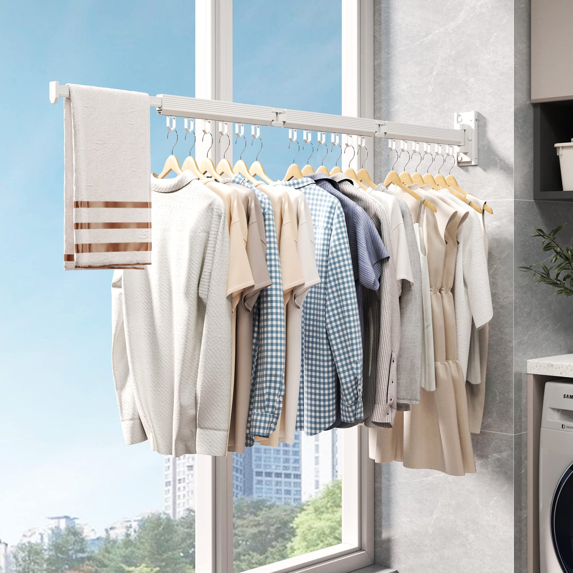 Wall Mounted Foldable Clothes Drying Rack