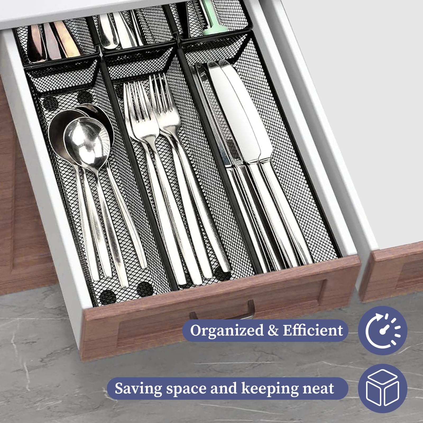 10 Pack Silverware Drawer Organizer 9 x 3 x 2 Inch Mesh Utensil Organizer for Kitchen Drawers with Interlocking Arm for Flatware Knives Spoons Fork Cosmetic Utensil Tabletop Storage Tray (10 Count)