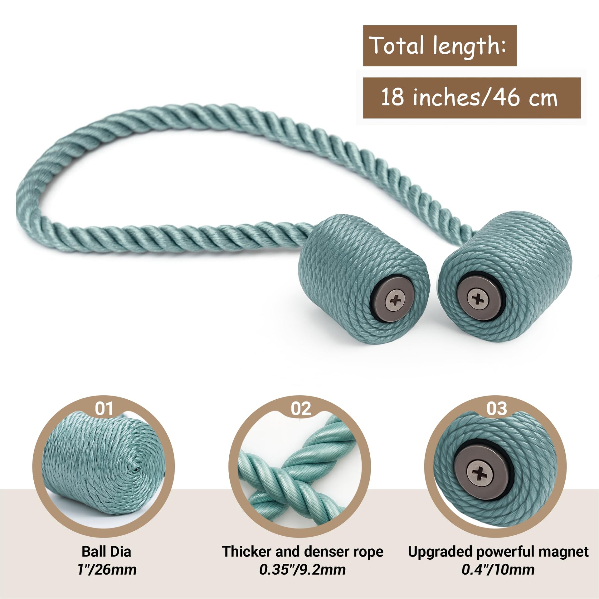 Magnetic Curtain Tiebacks Gray Blue 2pcs (2 Count)
