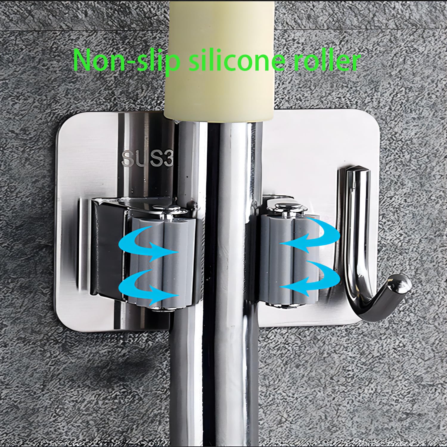 3pcs Punch Free Broom and Mop Holder No Drilling Wall Mount Self Strong Adhesive Holder Tool with Hook Multi (3 Count)
