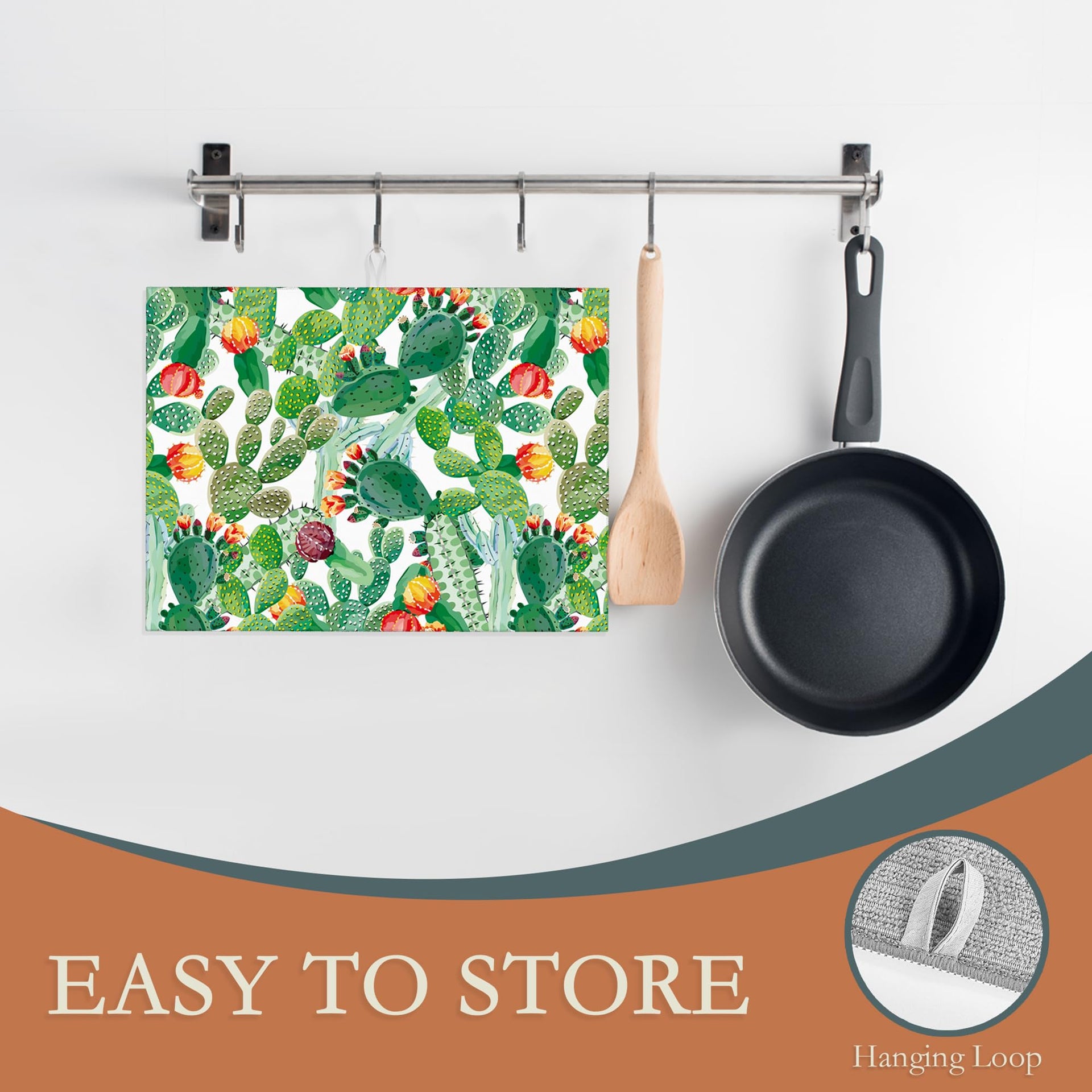 Green Cactus Dish Drying Mat