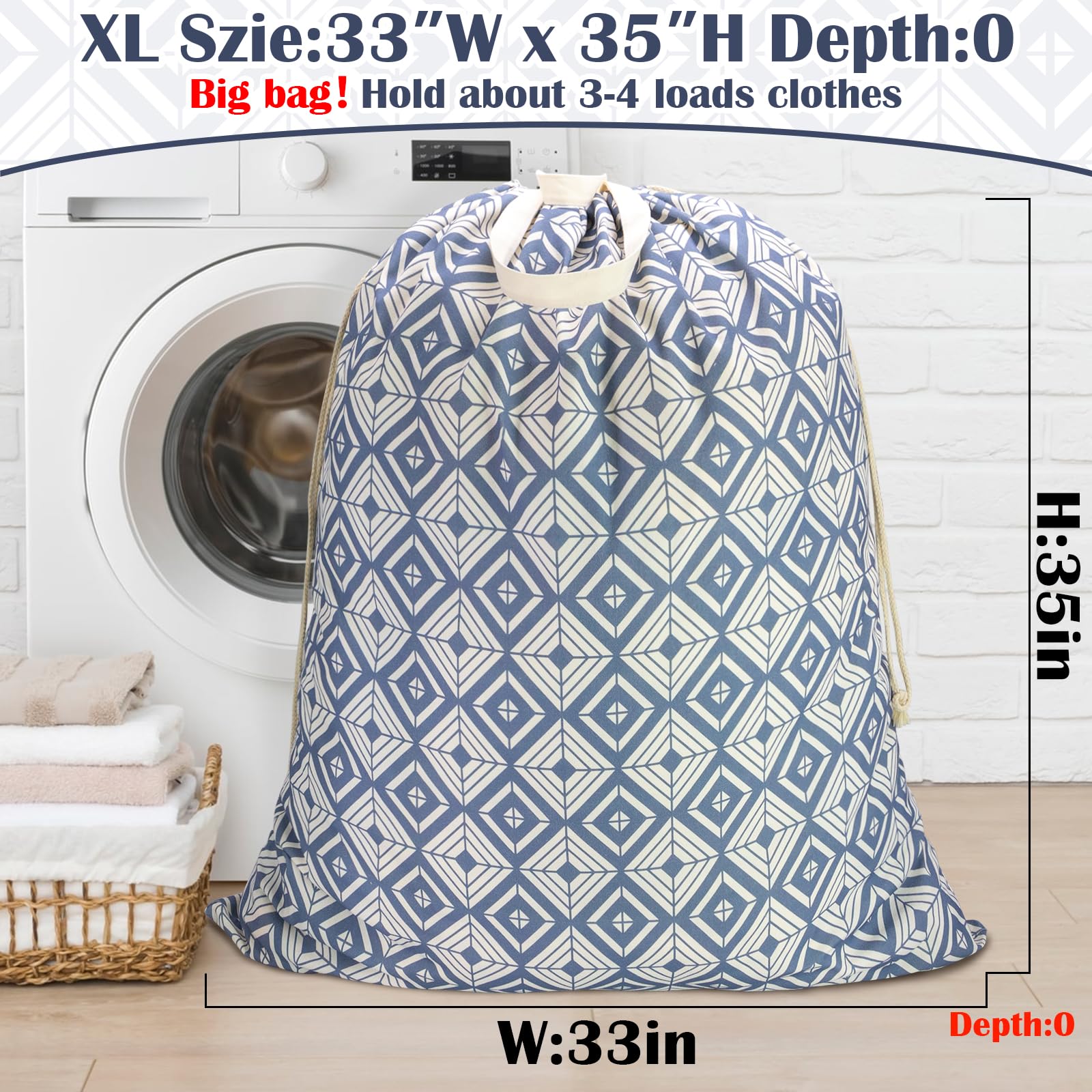Canvas Laundry Bag with Handles & Drawstring