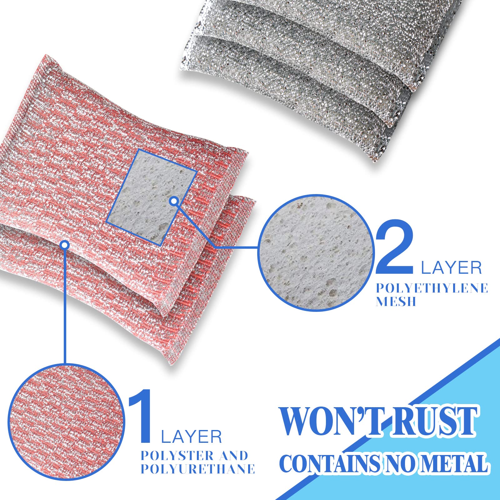 6pcs Stainless Steel Scrubber 2pcs Heavy Duty Scrub Sponges 1pcs Dish Clean Towel for Kitchens Bathroom and More (9 Count)