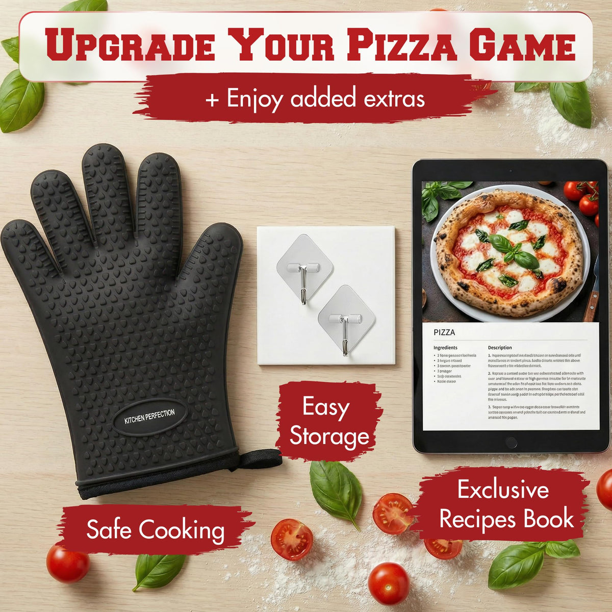 XL Silicone Pizza Oven Gloves Heat Resistant Oven Mitts