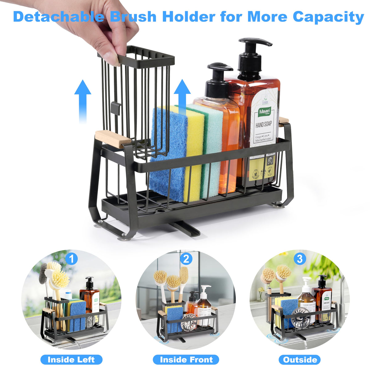Sponge Holder for Kitchen Sink Caddy Organizer with Brush Holder
