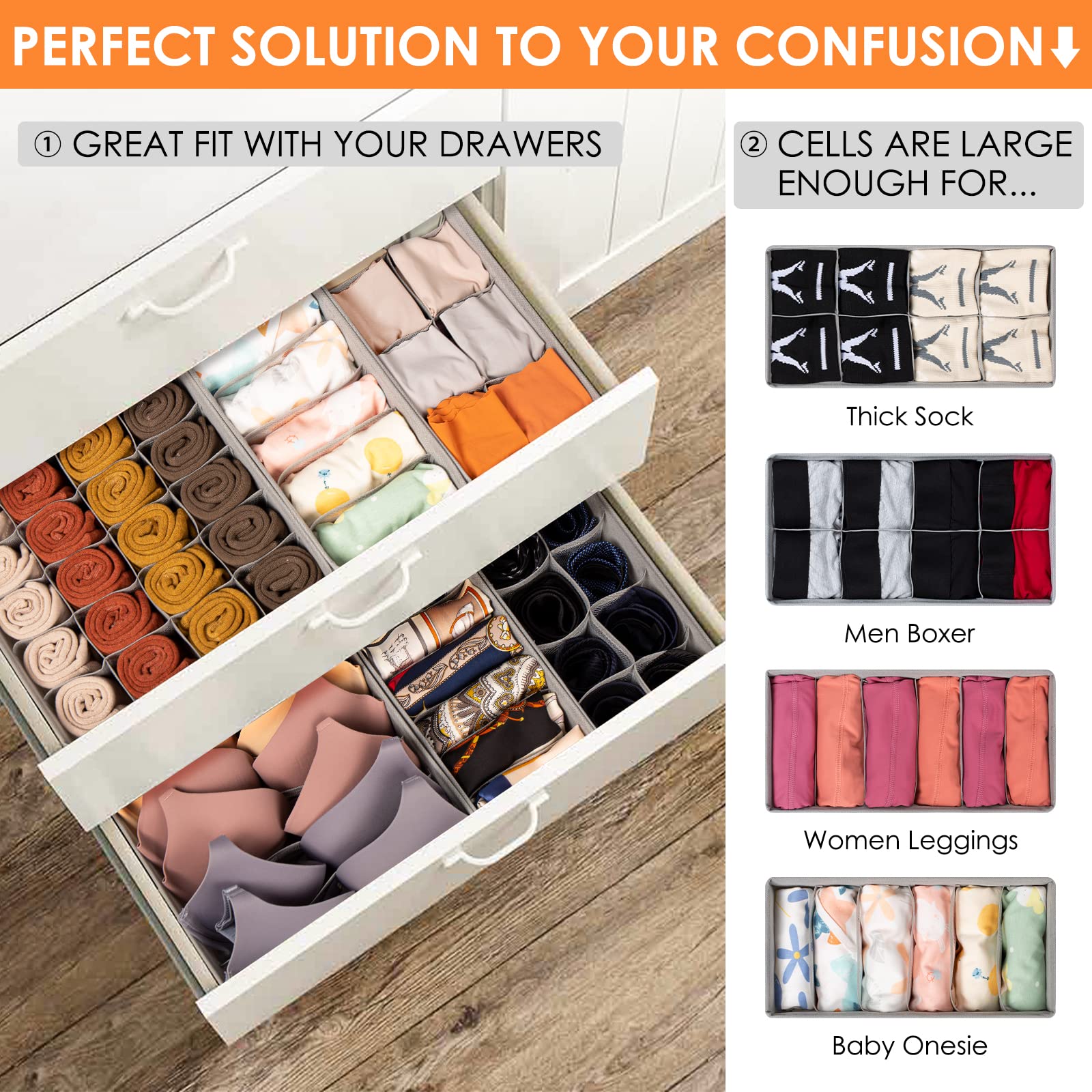 6 Pack Sock Underwear Drawer Organizer Dividers (6 Count)