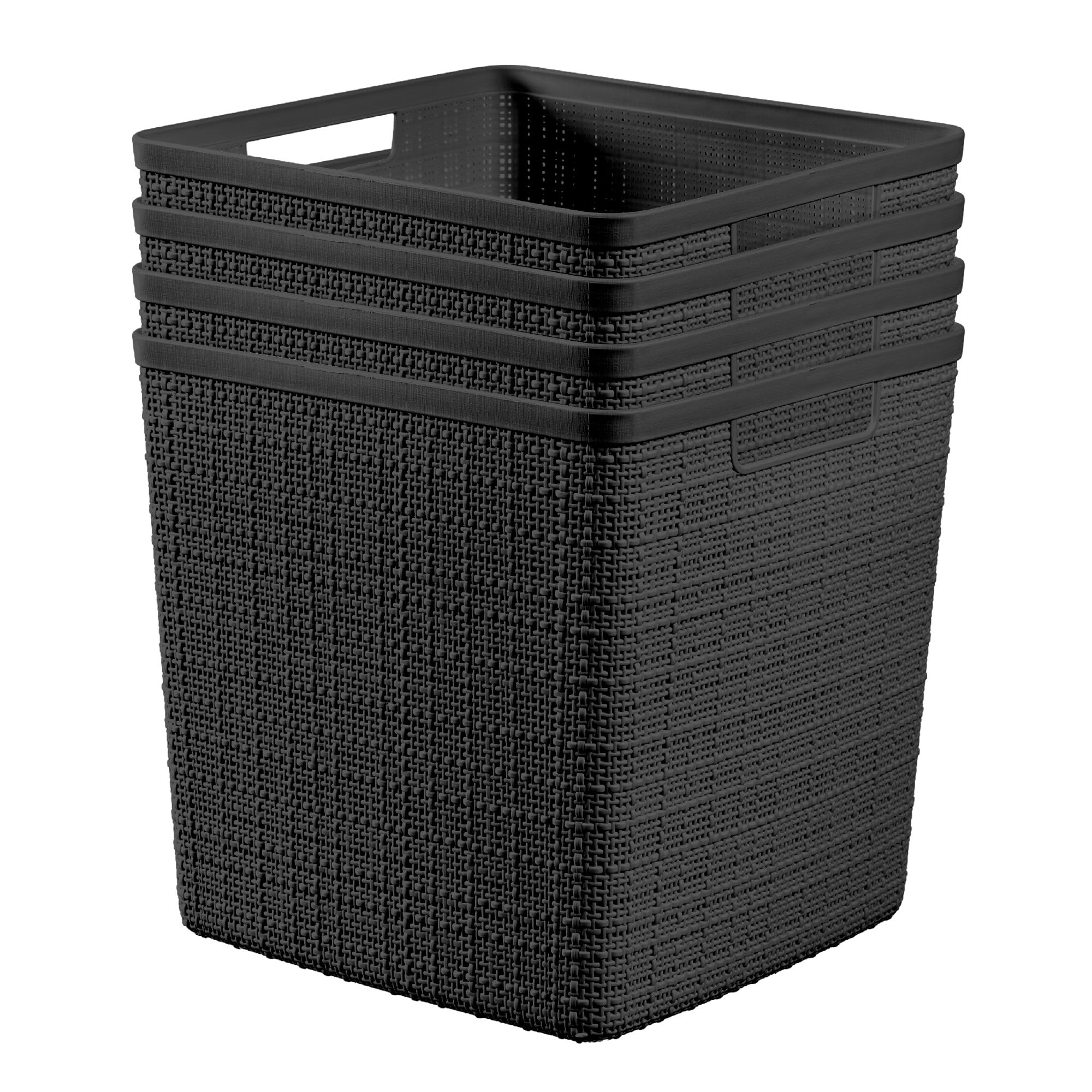 Set of 4 Large Cube 17L Jute Decorative Plastic Organization and Storage Baskets (4 Count)