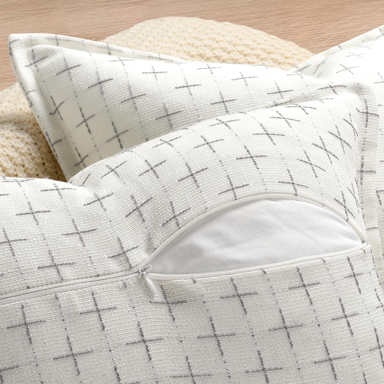Pillow Covers 24x24 Set of 2 Soft Polyester Textured Pillow Covers with Stylish Flange Edge Cozy Farmhouse Throw Pillows for Couch Bed Sofa Living Room (2 Count)