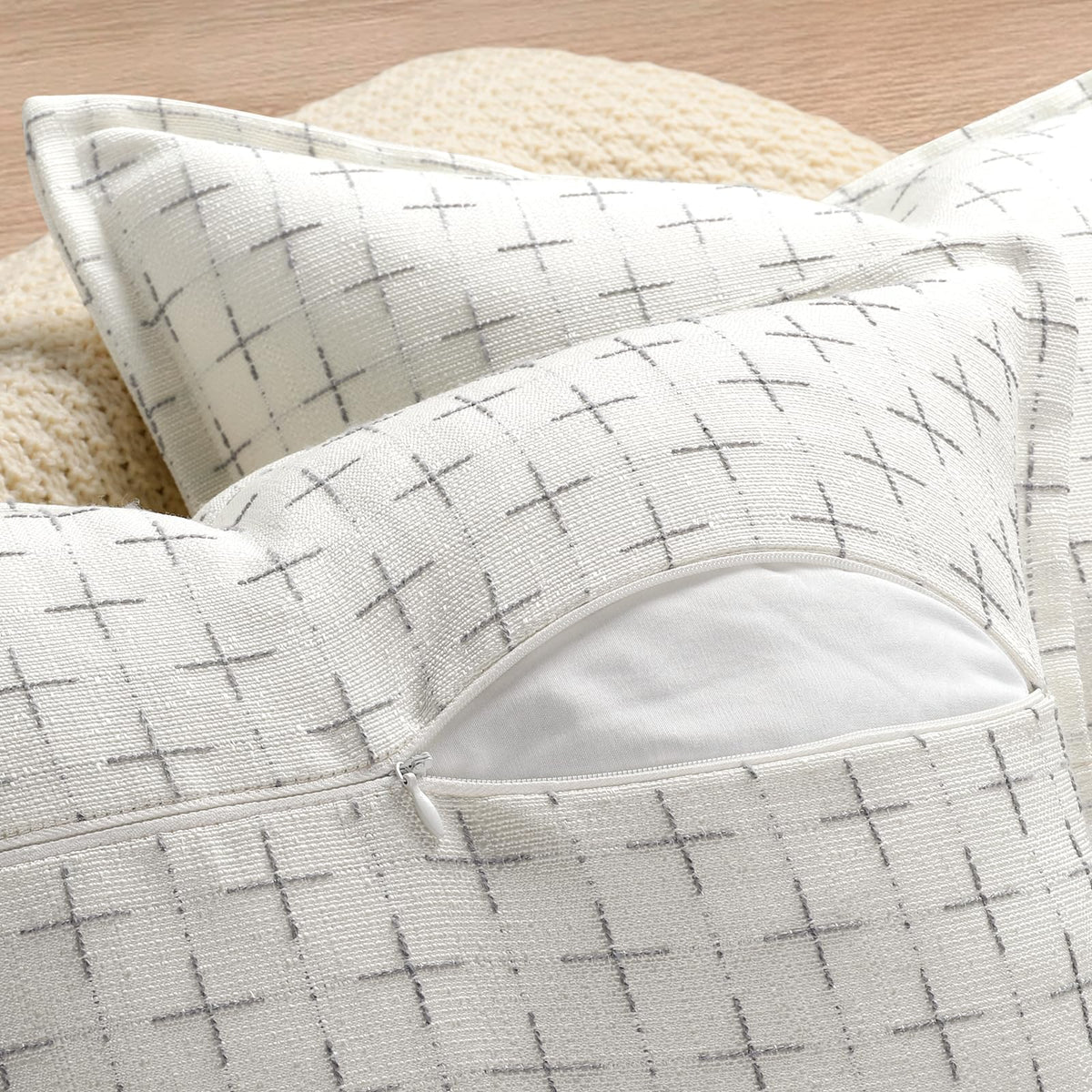 Pillow Covers 26x26 Set of 2 Soft Polyester Textured Pillow Covers with Stylish Flange Edge Cozy Farmhouse Throw Pillows for Couch Bed Sofa Living Room (2 Count)