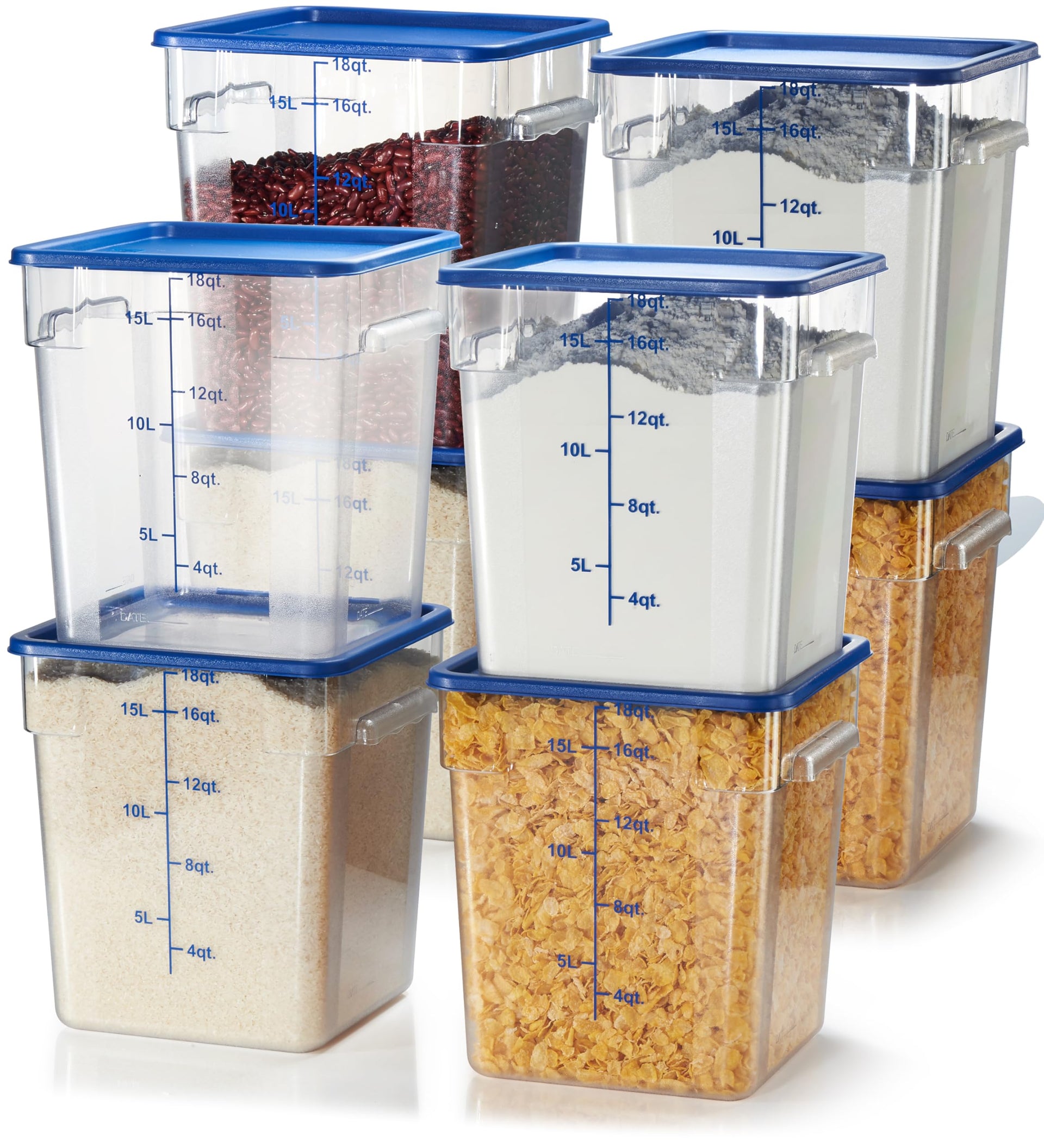 8 Pack 18 Qt NSF Clear Polycarbonate Food Storage Containers with Blue Lids (8 Count)